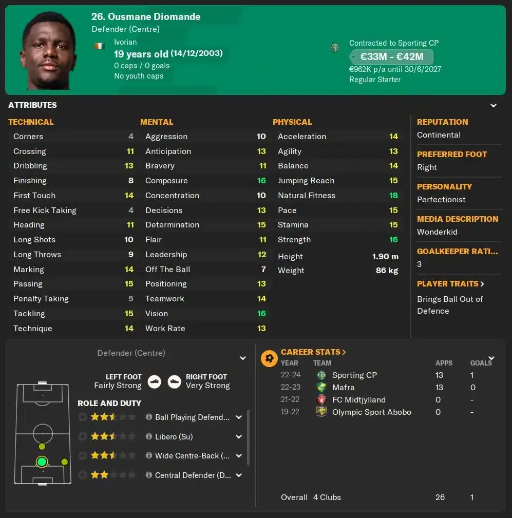 Ousmane Diomandé, one of the best wonderkids in Football Manager 2024