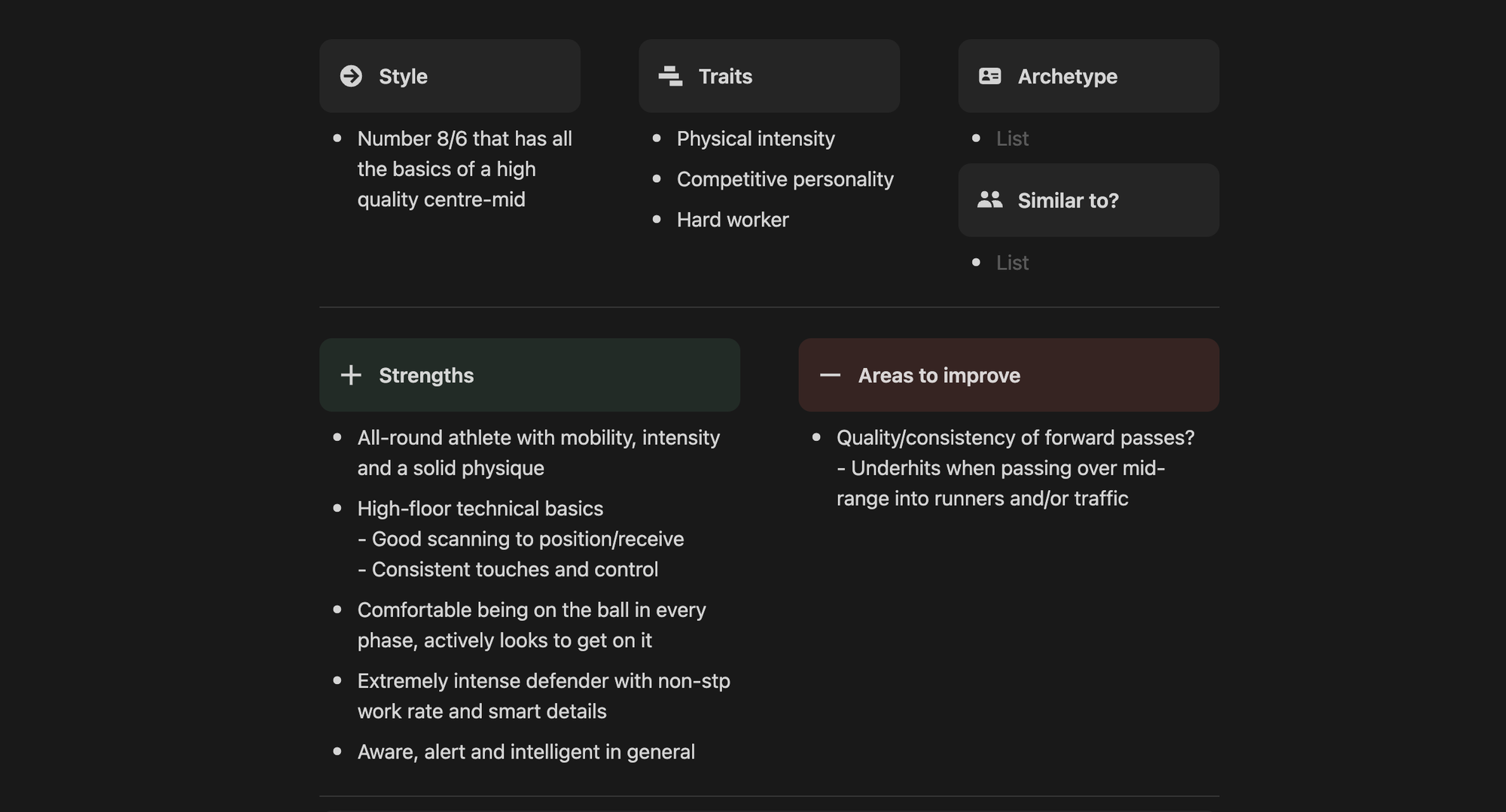 A screenshot of the SCOUTED Database, showing Kees Smit's strengths and areas to improve