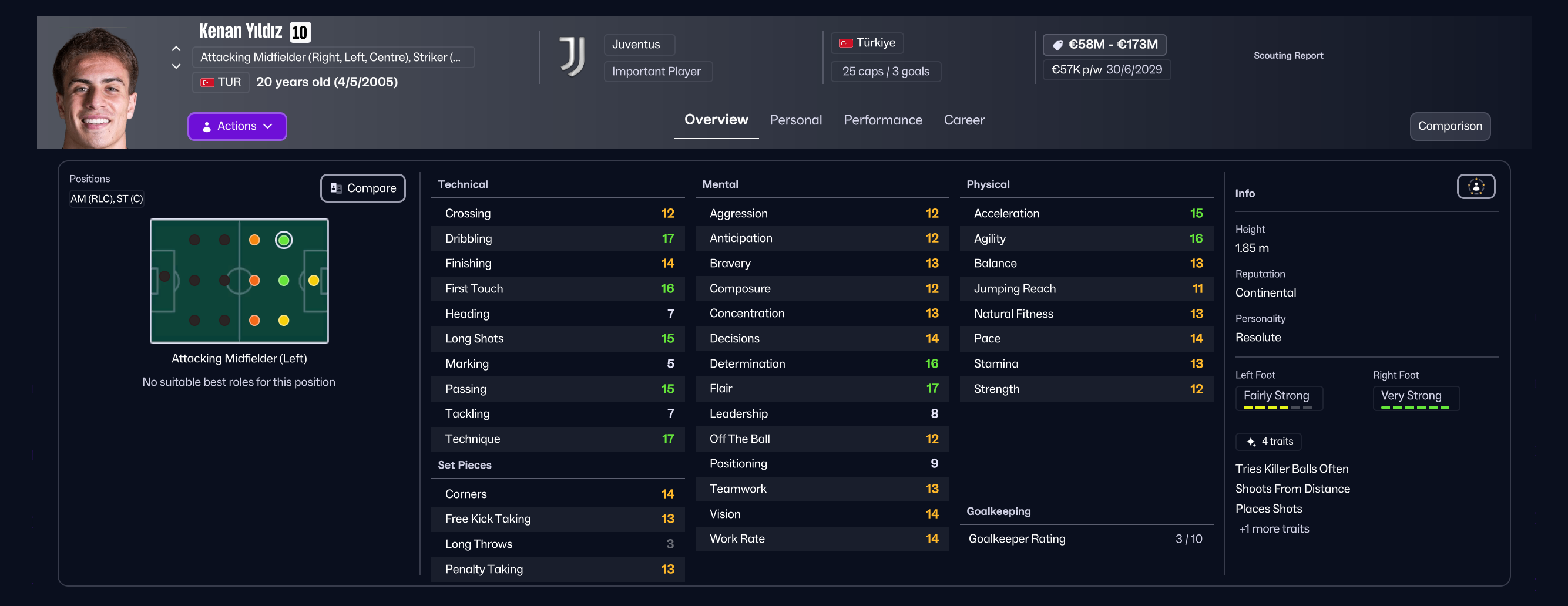 Juventus' Kenan Yildiz, one of the best wonderkids in FM26