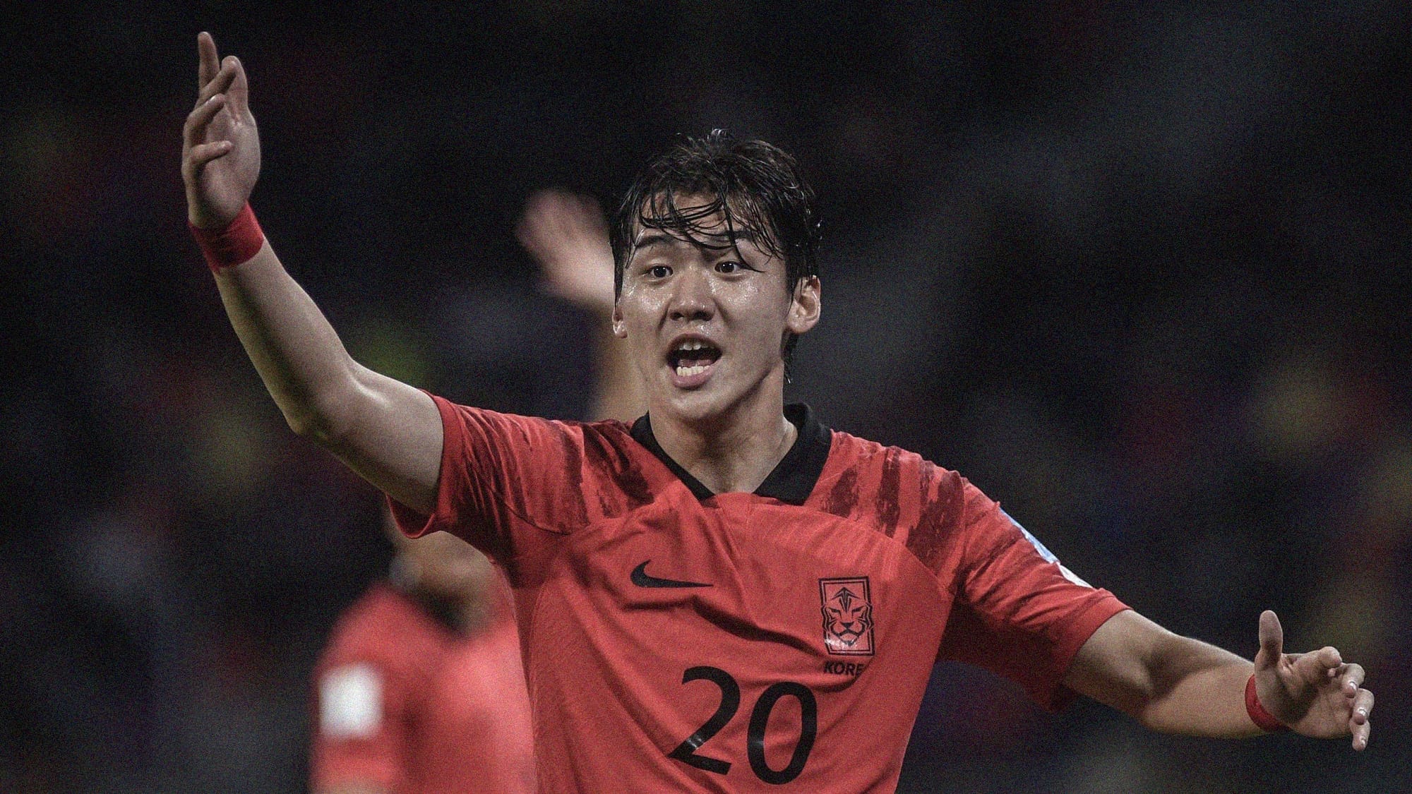 A photo of South Korea's Kim Ji-soo jesticulating at the 2023 FIFA U-20 World Cup