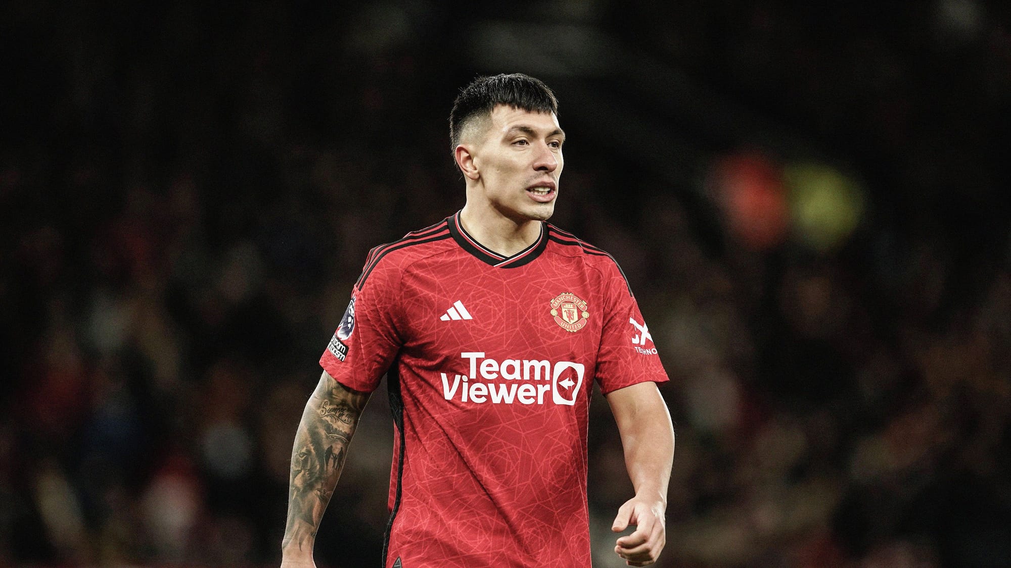 A photo of Lisandro Martínez in a red Manchester United shirt