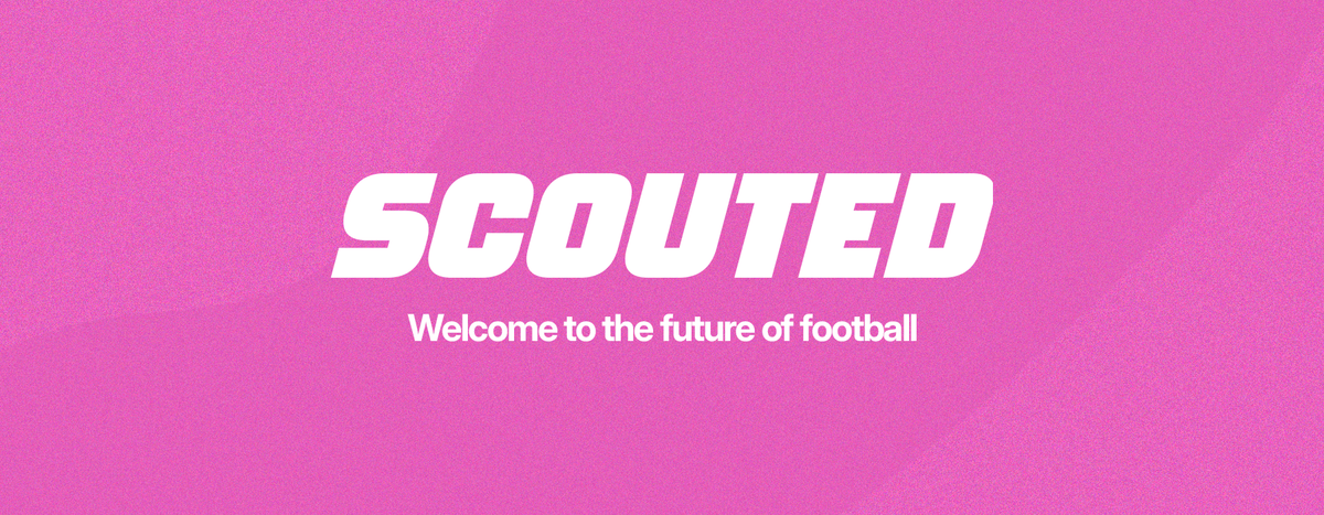 Pink graphic with 'SCOUTED - Welcome to the future of football' in white text
