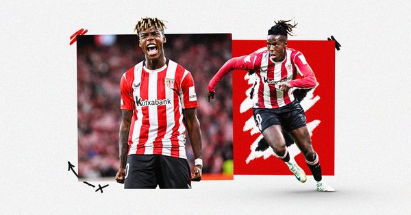 Graphic featuring photos of Nico Williams playing for Athletic Club