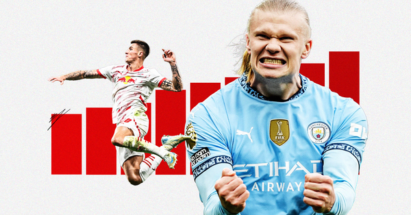 Graphic featuring RB Leipzig's Benjamin Sesko and Manchester City's Erling Haaland