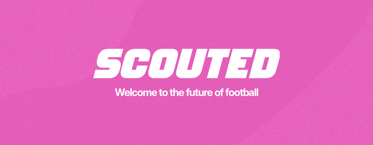 Pink graphic with 'SCOUTED - Welcome to the future of football' in white text