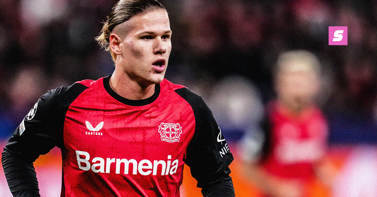 Artem Stepanov playing for Bayer Leverkusen in the UEFA Champions League