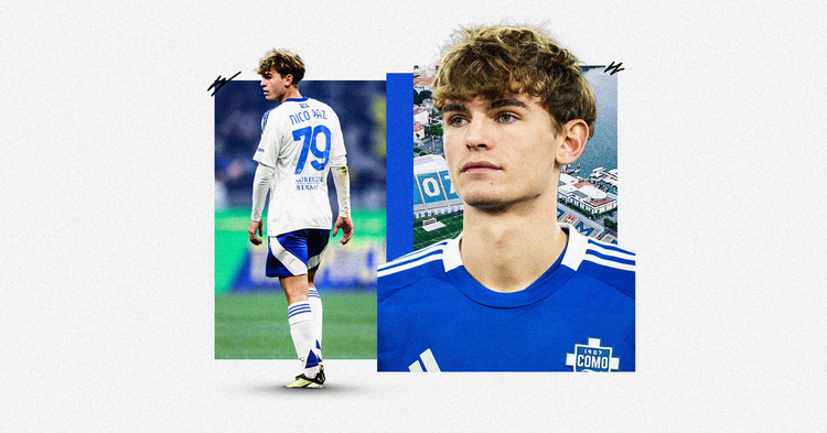 Graphic featuring photos of Nico Paz playing for Como in Serie A