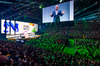A wide-angle shot of Google Cloud CEO Thomas Kurian speaking at Google Cloud Next '25 in Las Vegas.