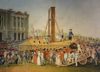 A painting of a guillotine being used in France.