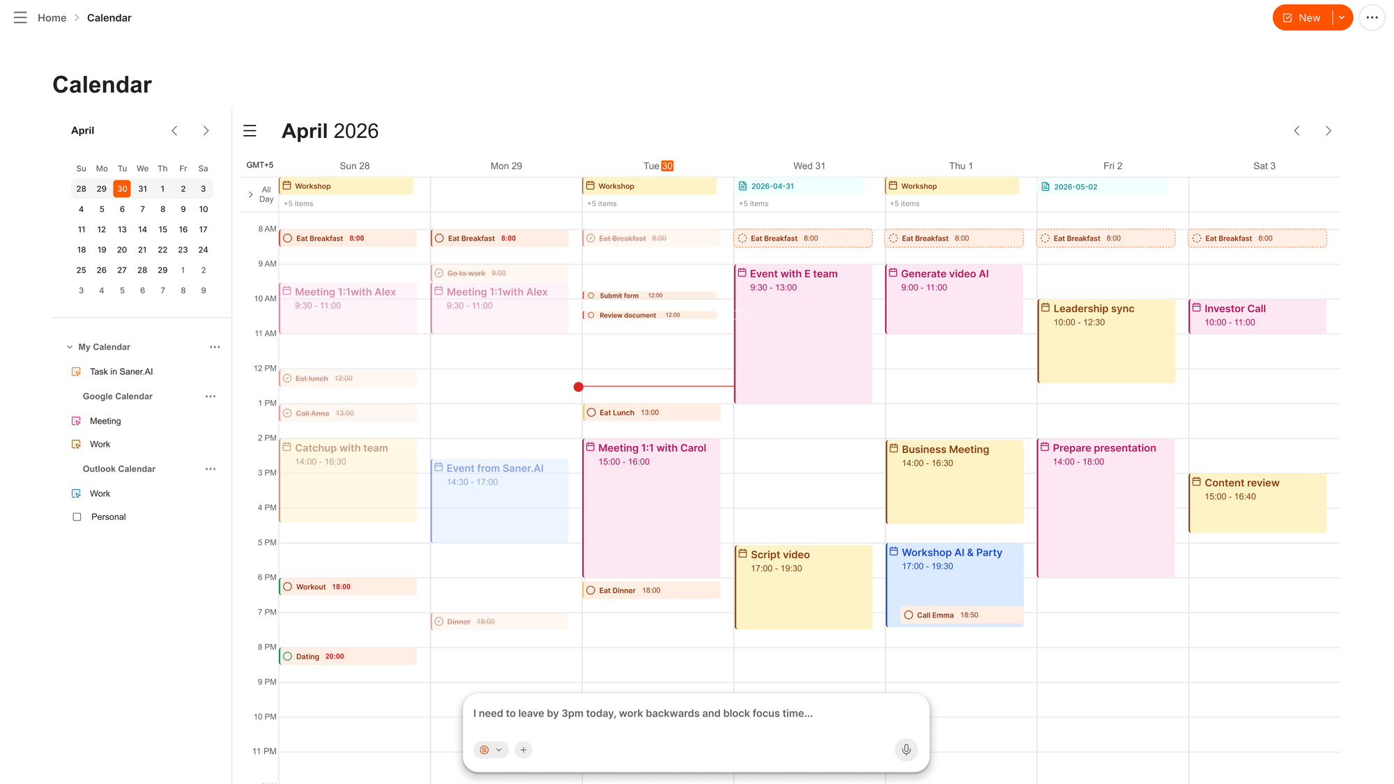 You can just chat and Saner AI moves, prioritizes your schedule