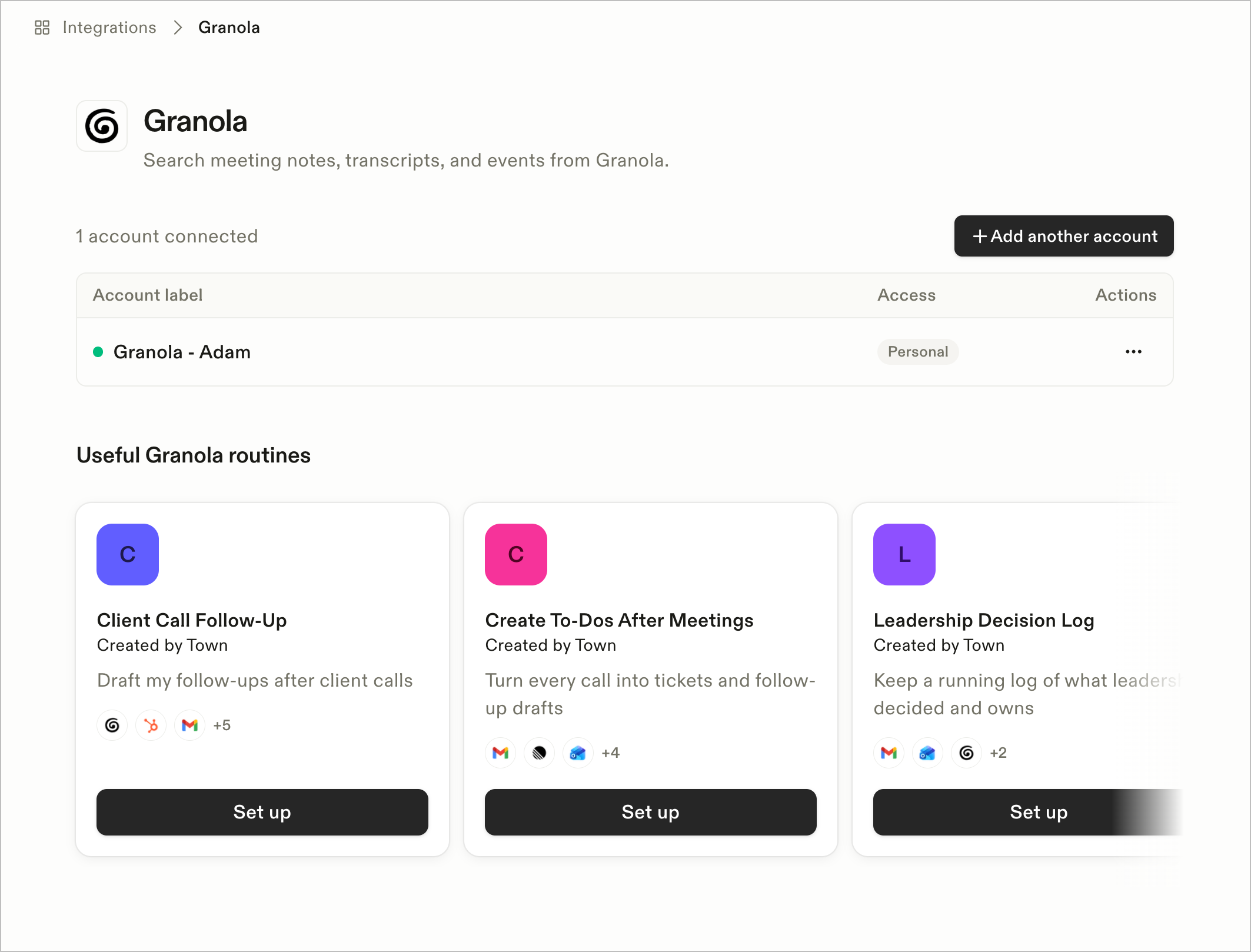 Integration pages show related routines