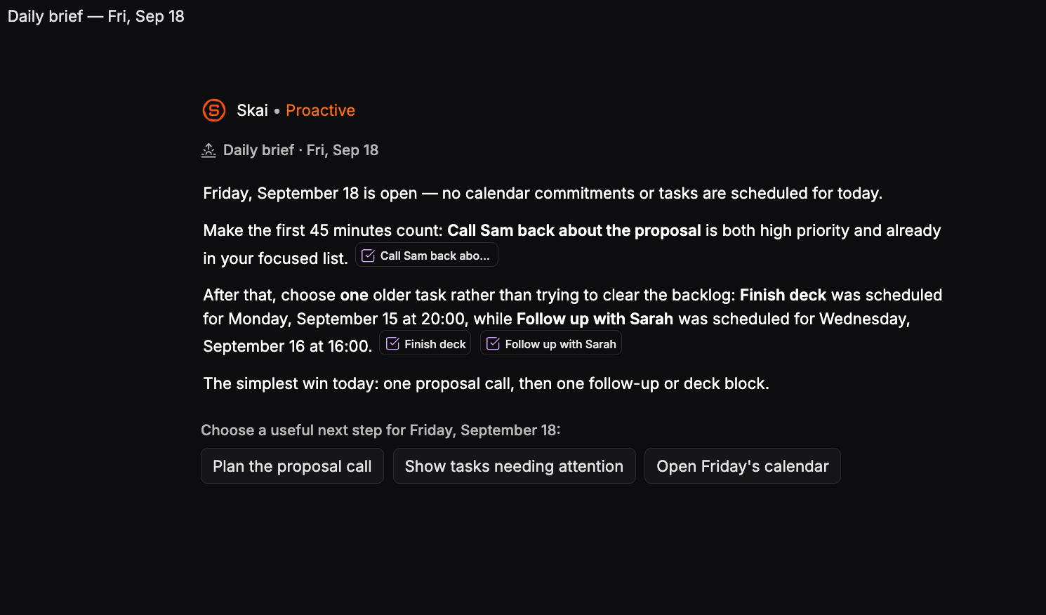 Saner.AI daily proactive brief