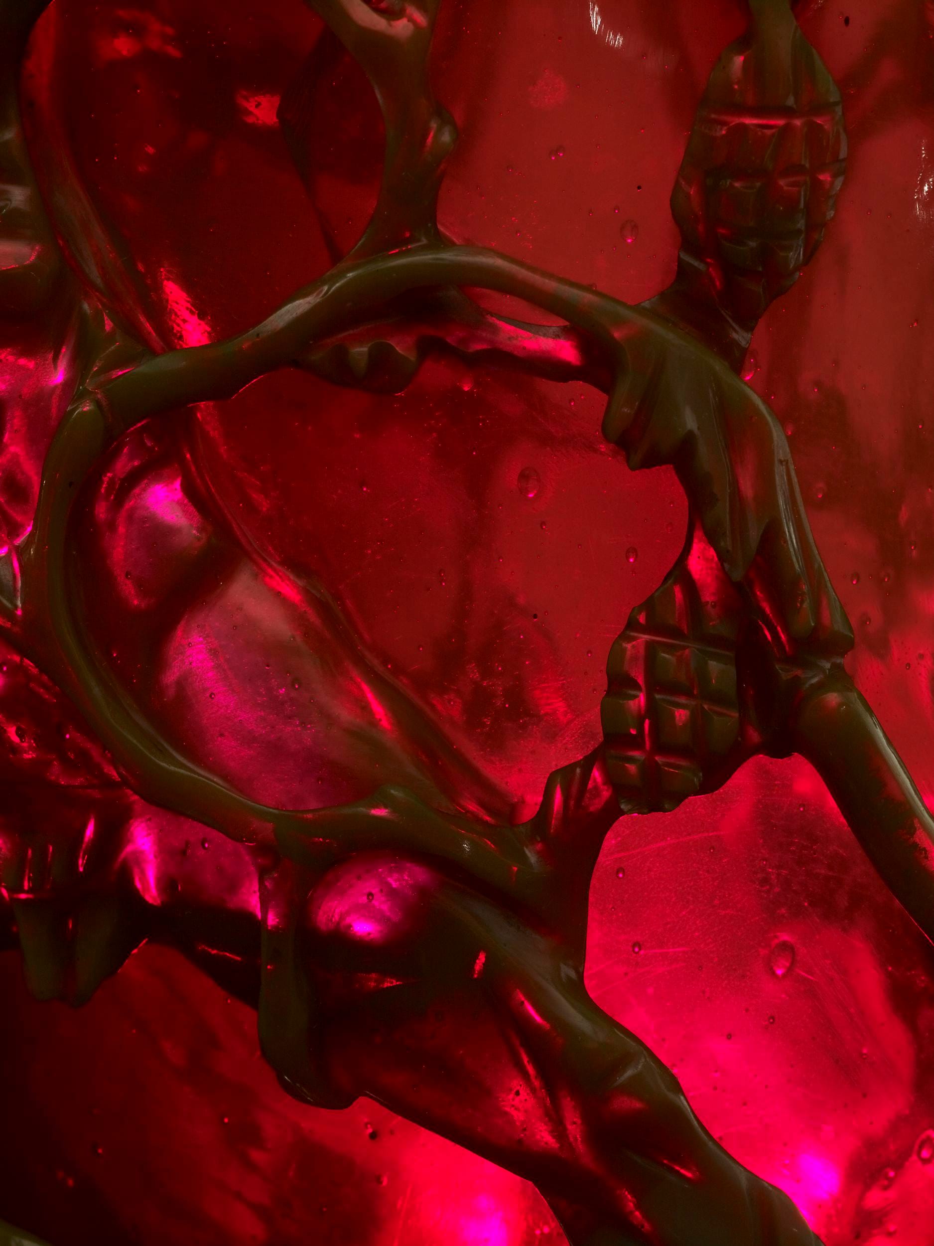 The Lycurgus Cup in blazing red color when backlit