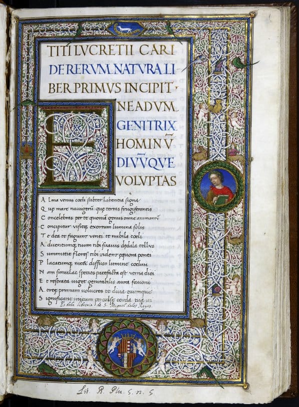 A page from the ancient Roman work De rerum natura