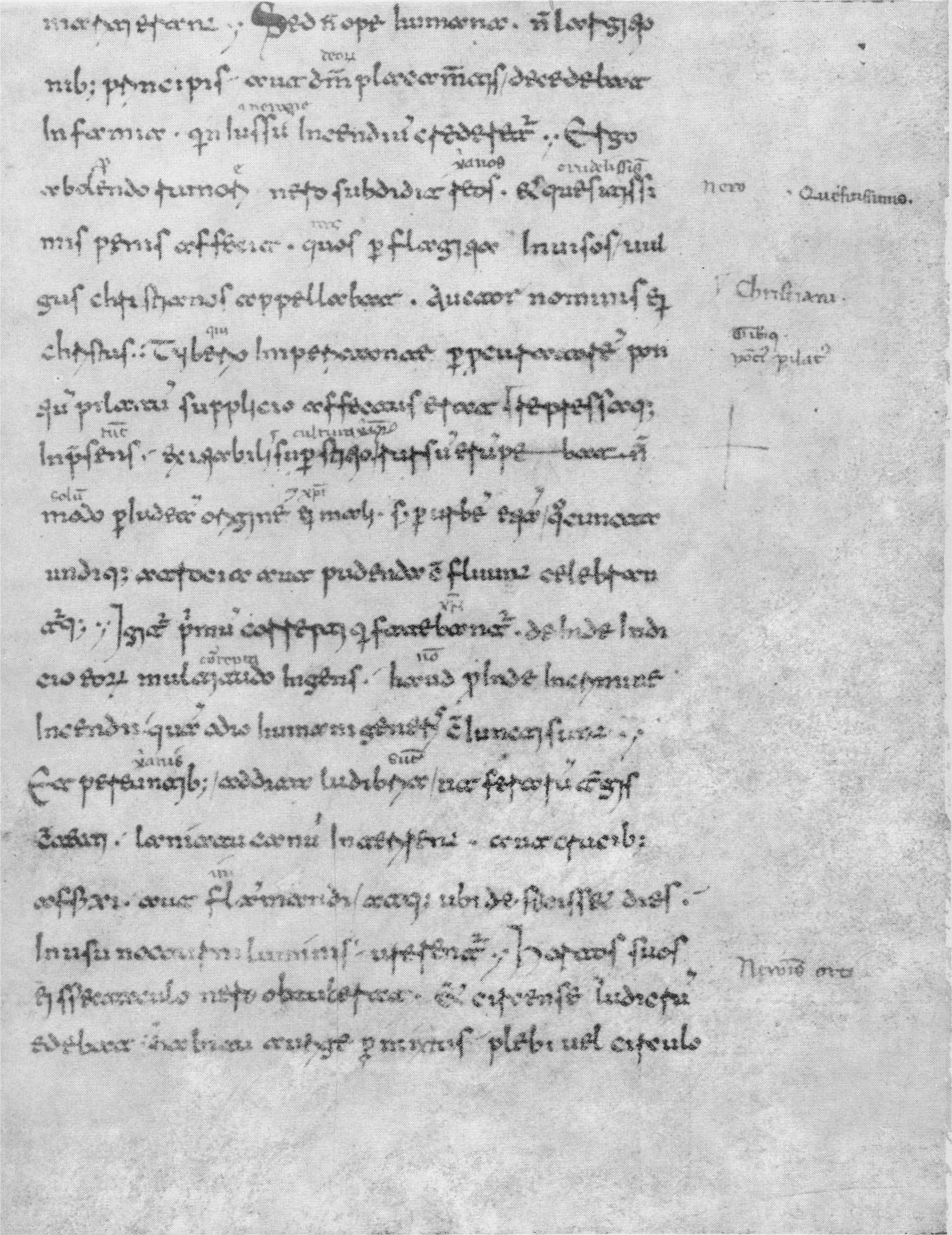 Part of a page of the Codex Laurentianus Mediceus 68.2, containing Tacitus' reference to Christians.