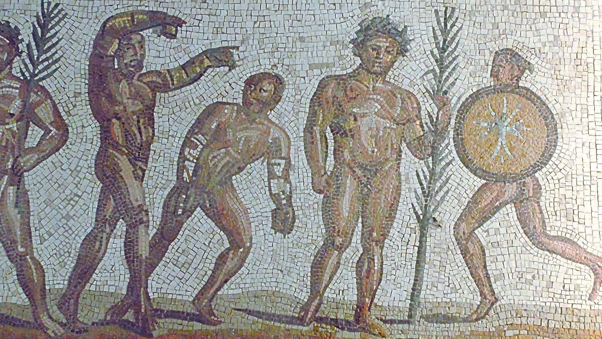 Mosaic floor with a depiction of games From a Roman house at Ispila Alonia, Patras Late 2nd-early 3rd c. CE Patras, Archaeological Museum