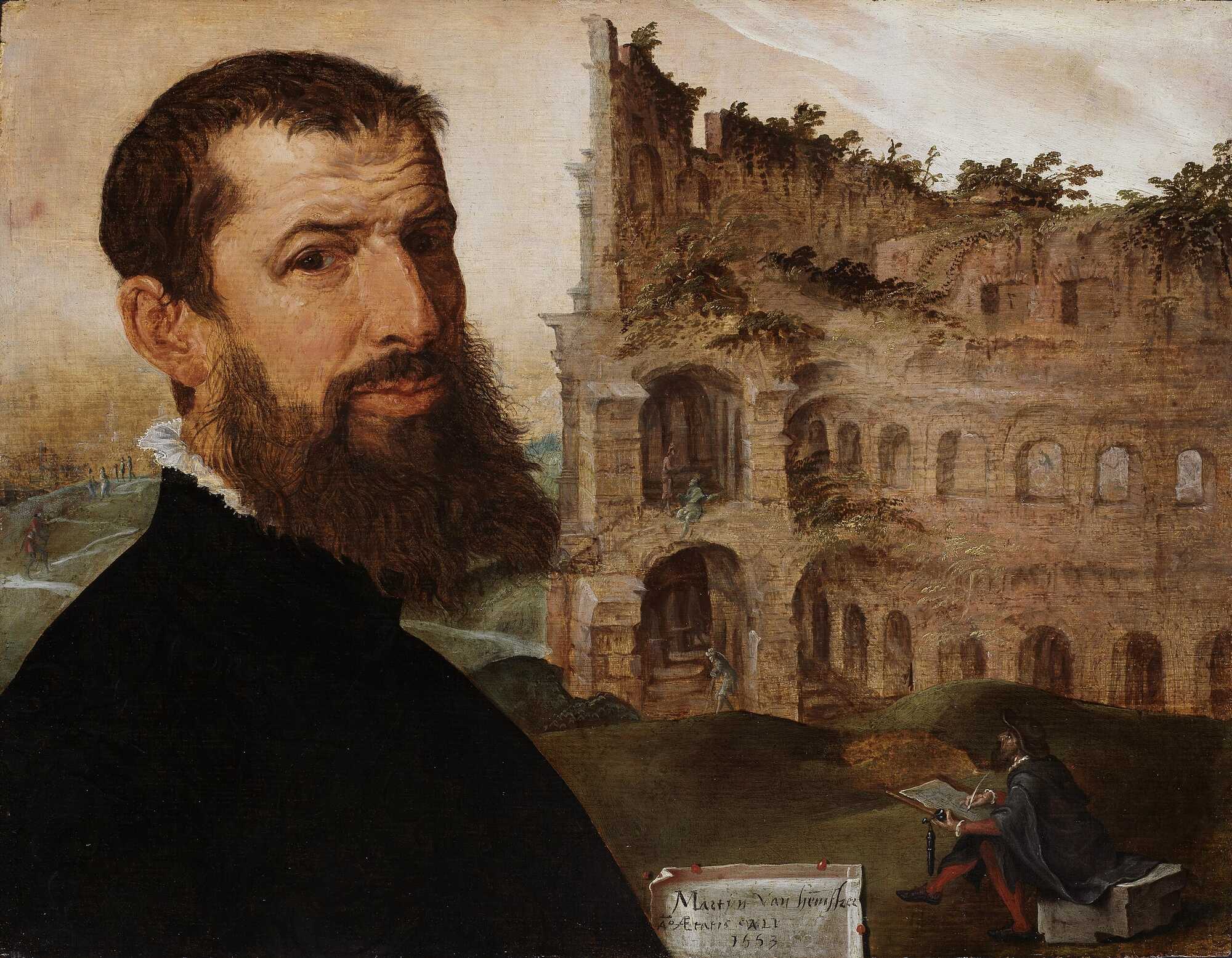 A self-portrait with the Colosseum, by Maerten van Heemskerck