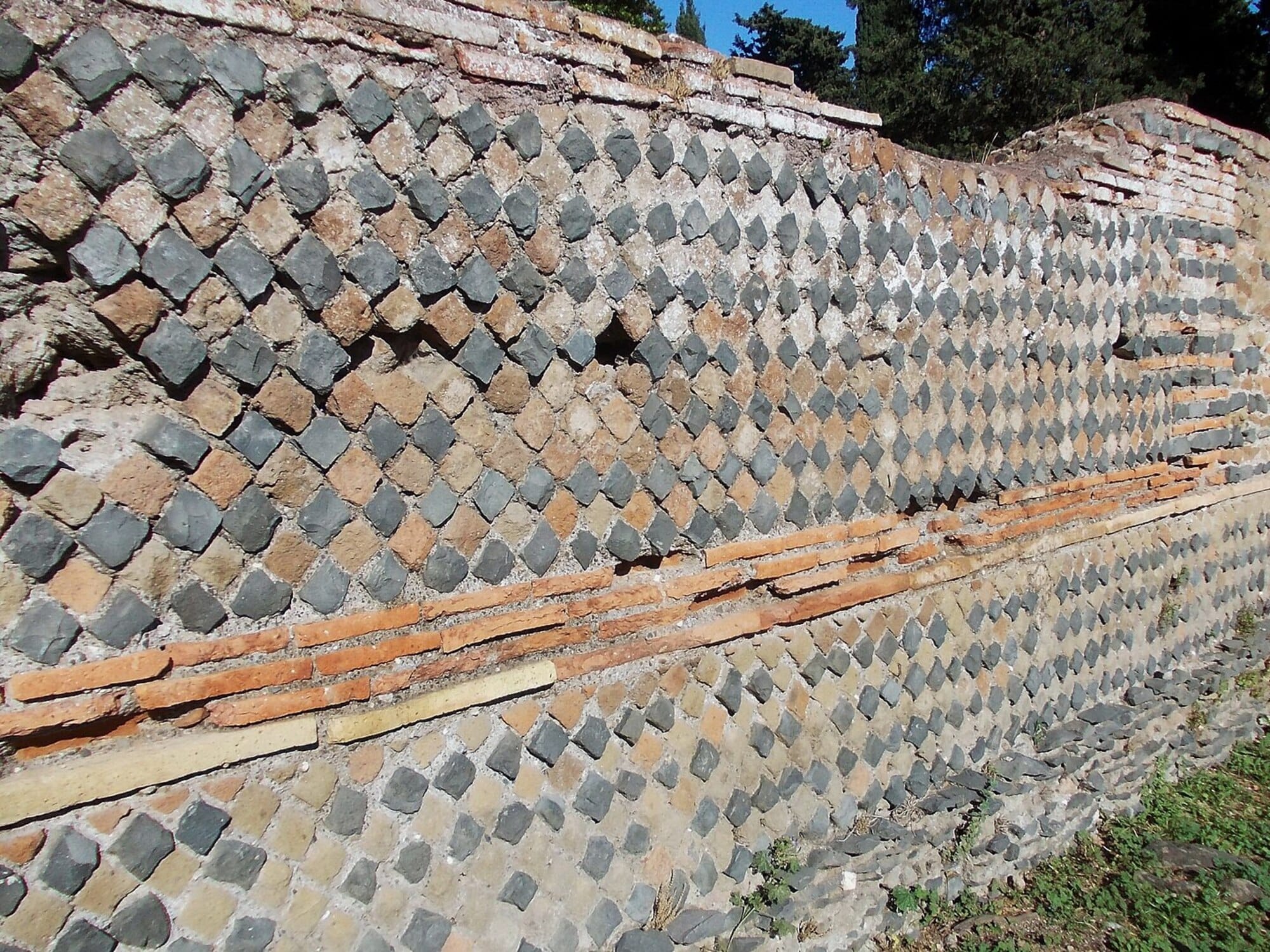Opus reticulatum with polychrome colouring and brickwork, Ostia Antica, Italy