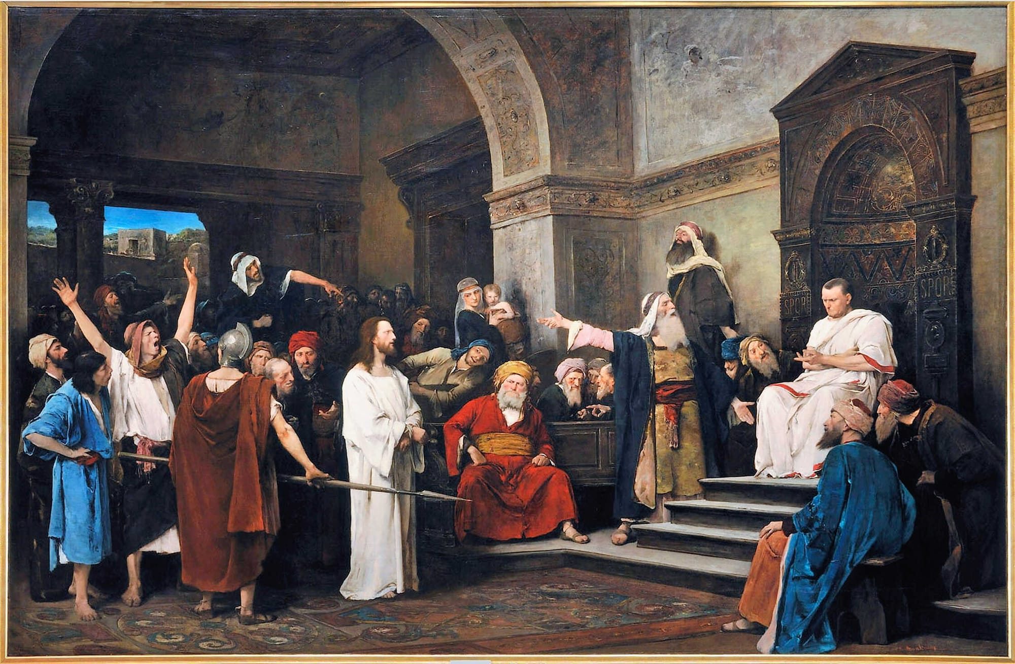 A painting by Munkacsy, depicting Jesus Christ in front of Pontius Pilate