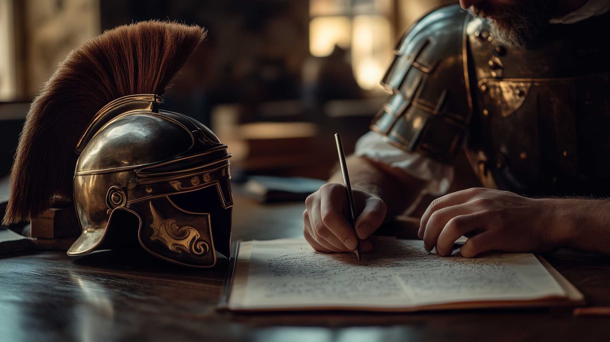 A possible representation of a Roman Praetorian Guard, scribbling notes for new legal reforms