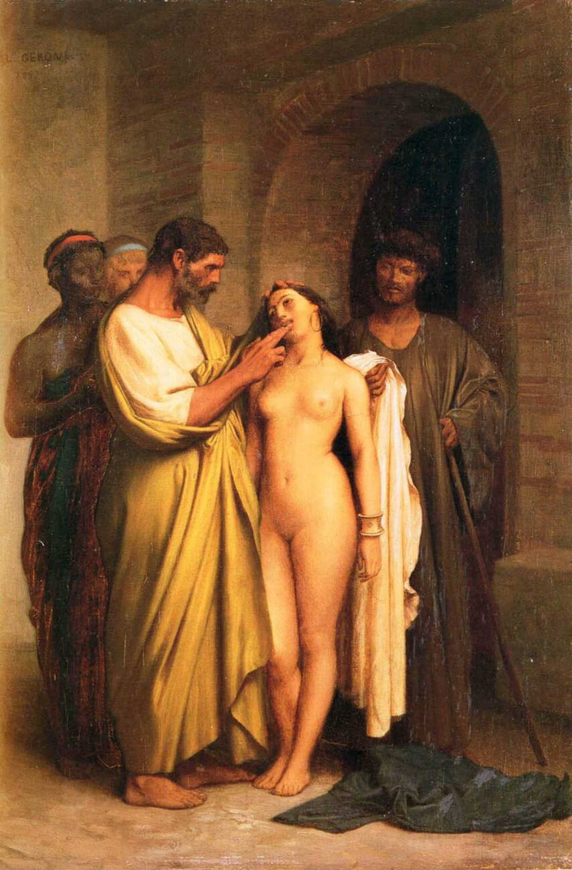 A painting by Jean-Léon Gérôme, on one of his favourite topics, women sold as sex slaves in Ancient Rome