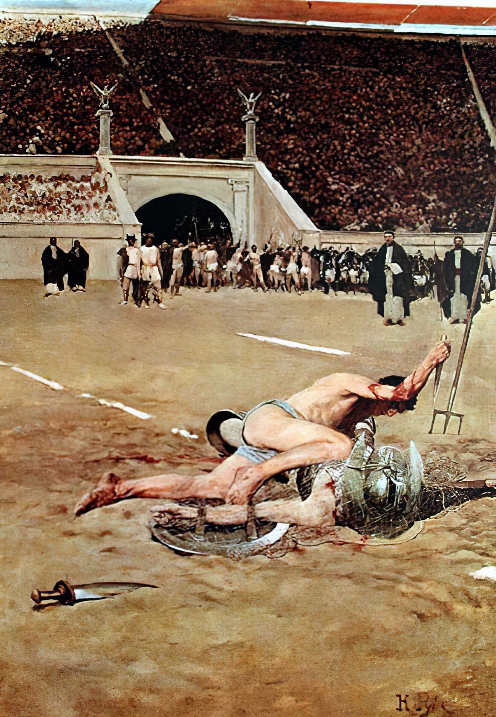 A painting depicting Roman Gladiators, by Howard Pyle