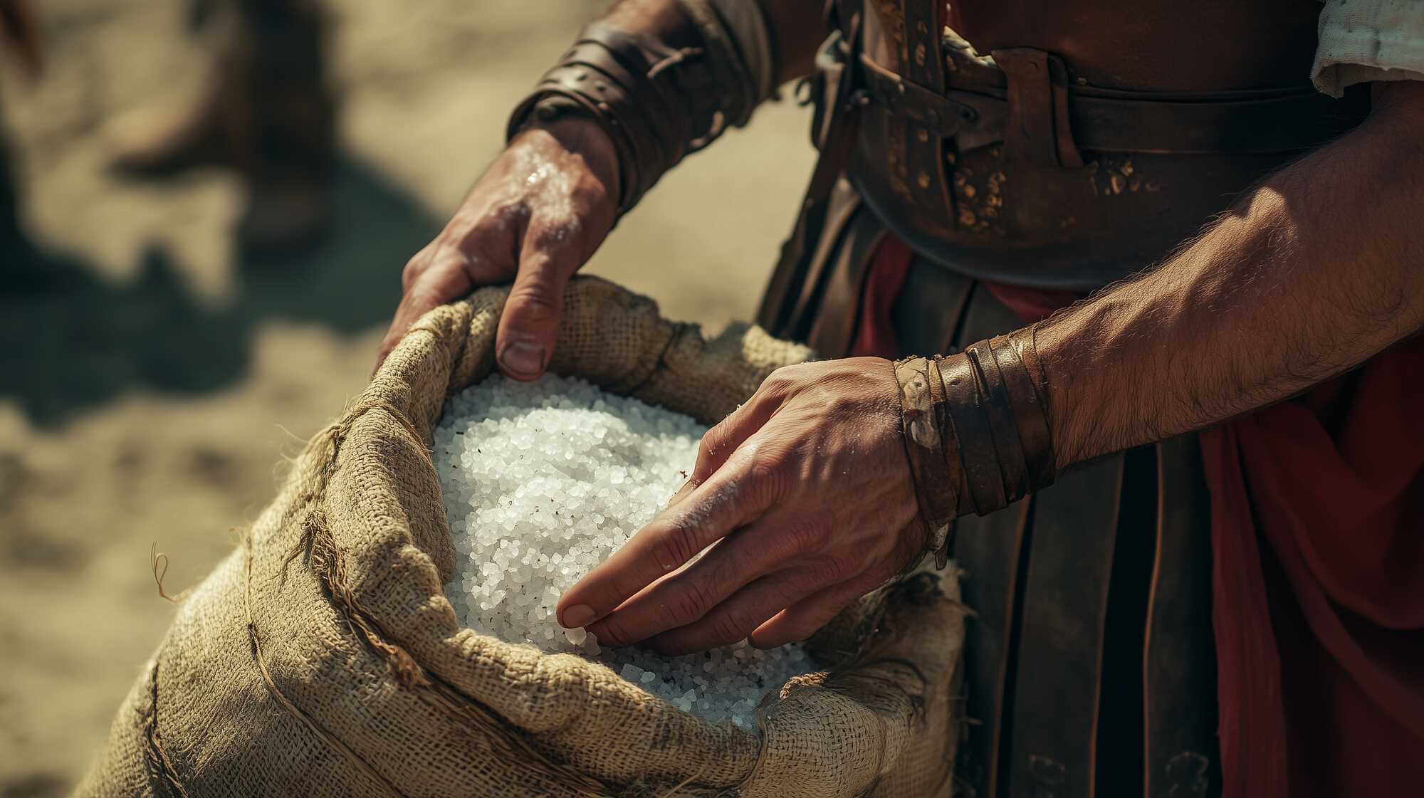 A possible representation of a Roman soldier holding a sack of salt