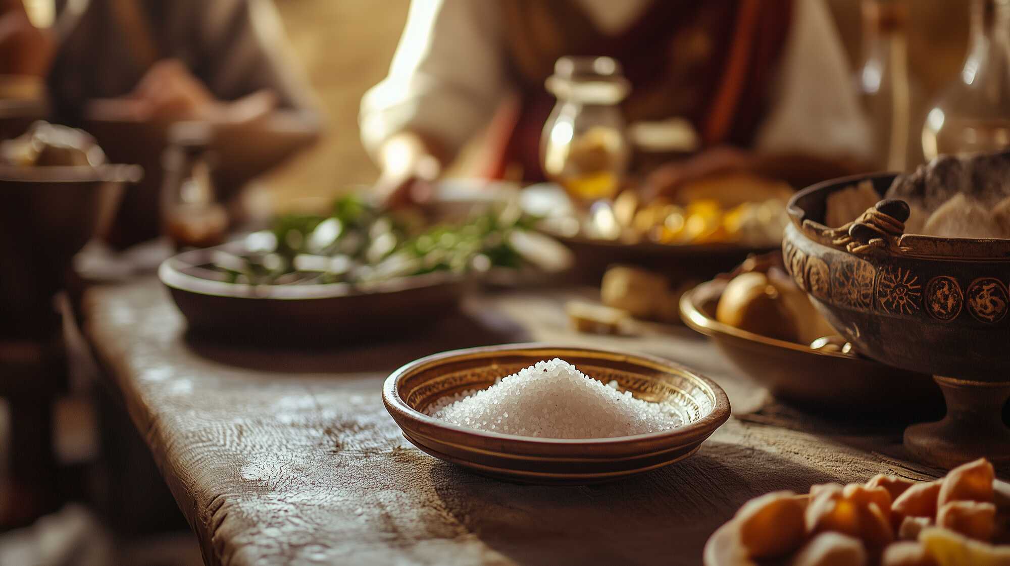 A possible representation of a typical Roman dining table, salt at the center