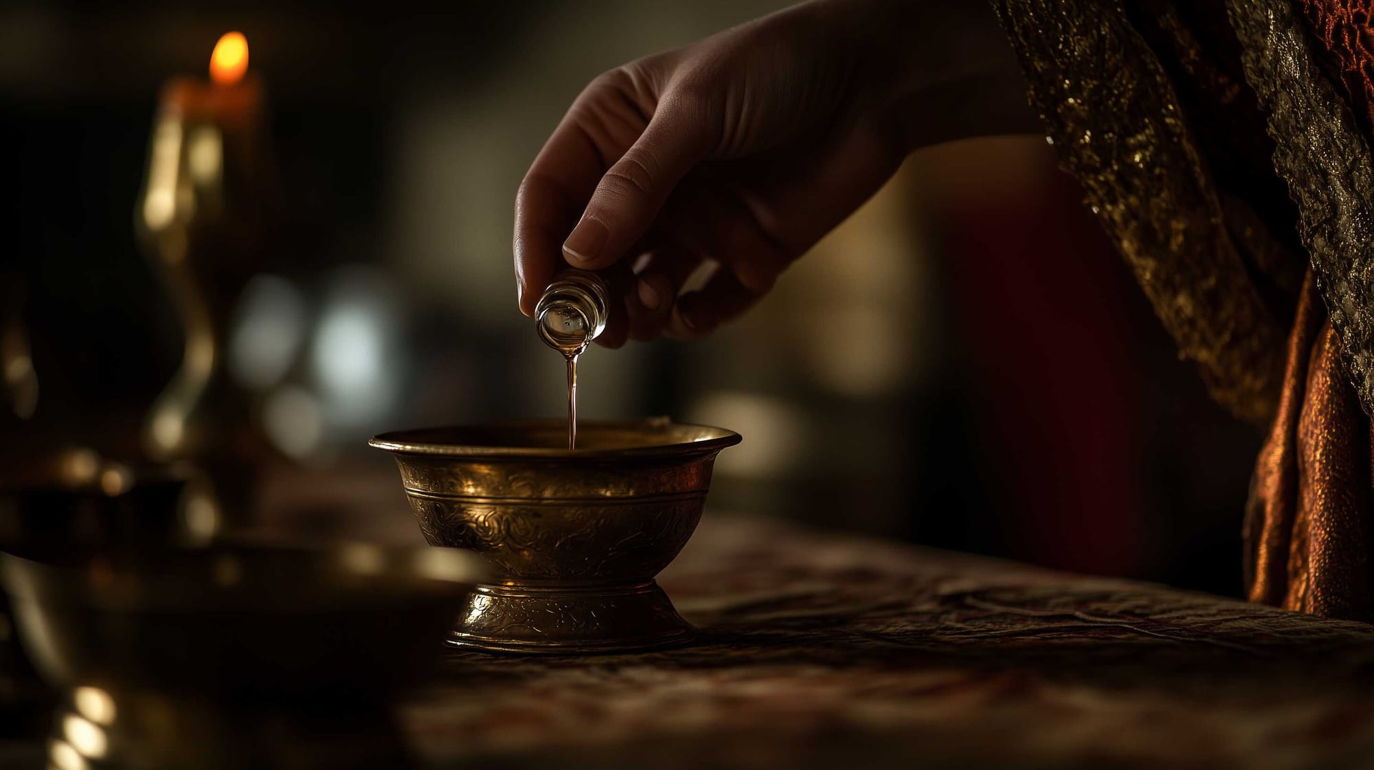 A possible representation of a woman-poisoner, delivering her poison into the cup of an unsuspecting victim