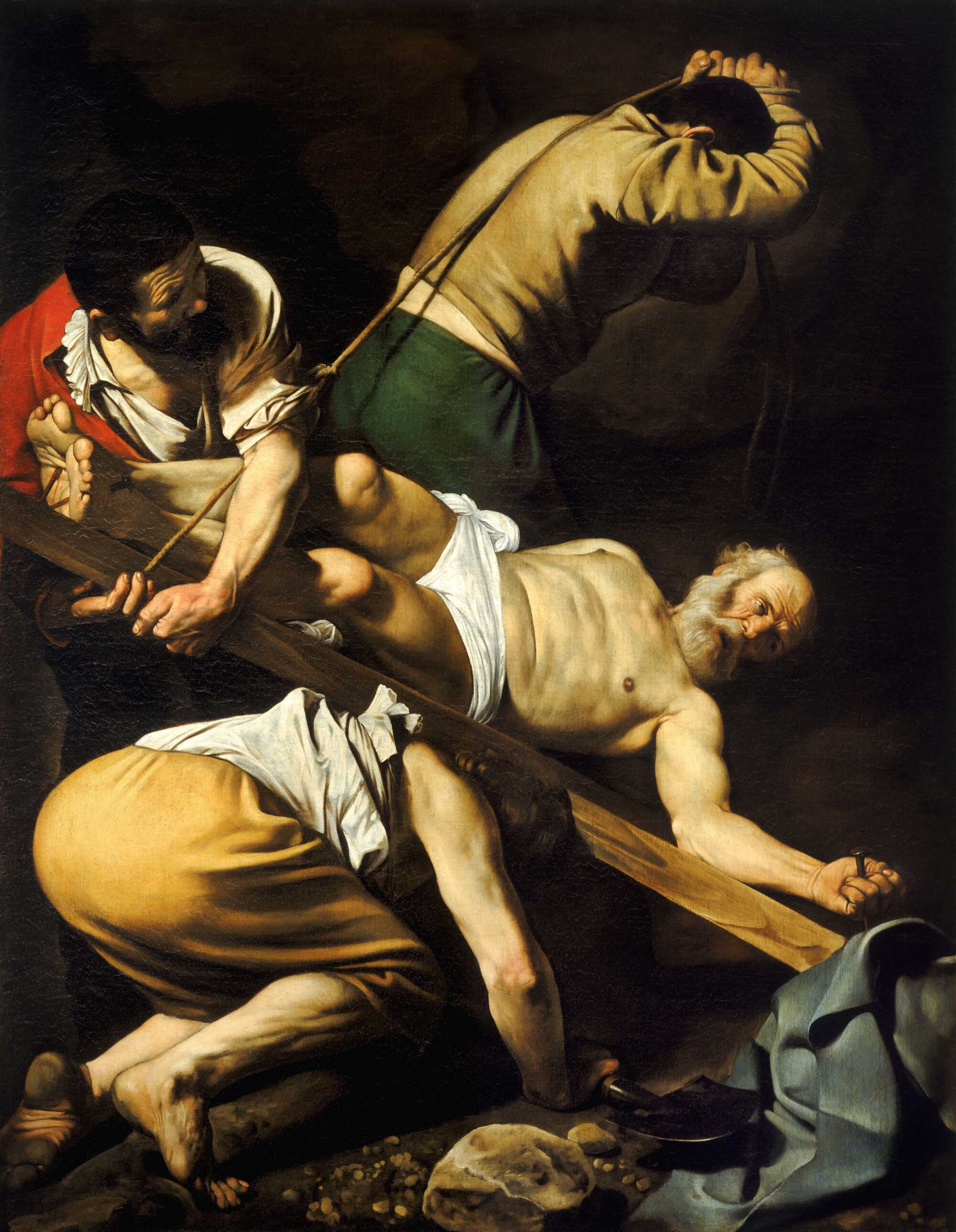 The famous Caravaggio painting on the Crucifixion of Saint Peter, a key moment in Christian faith