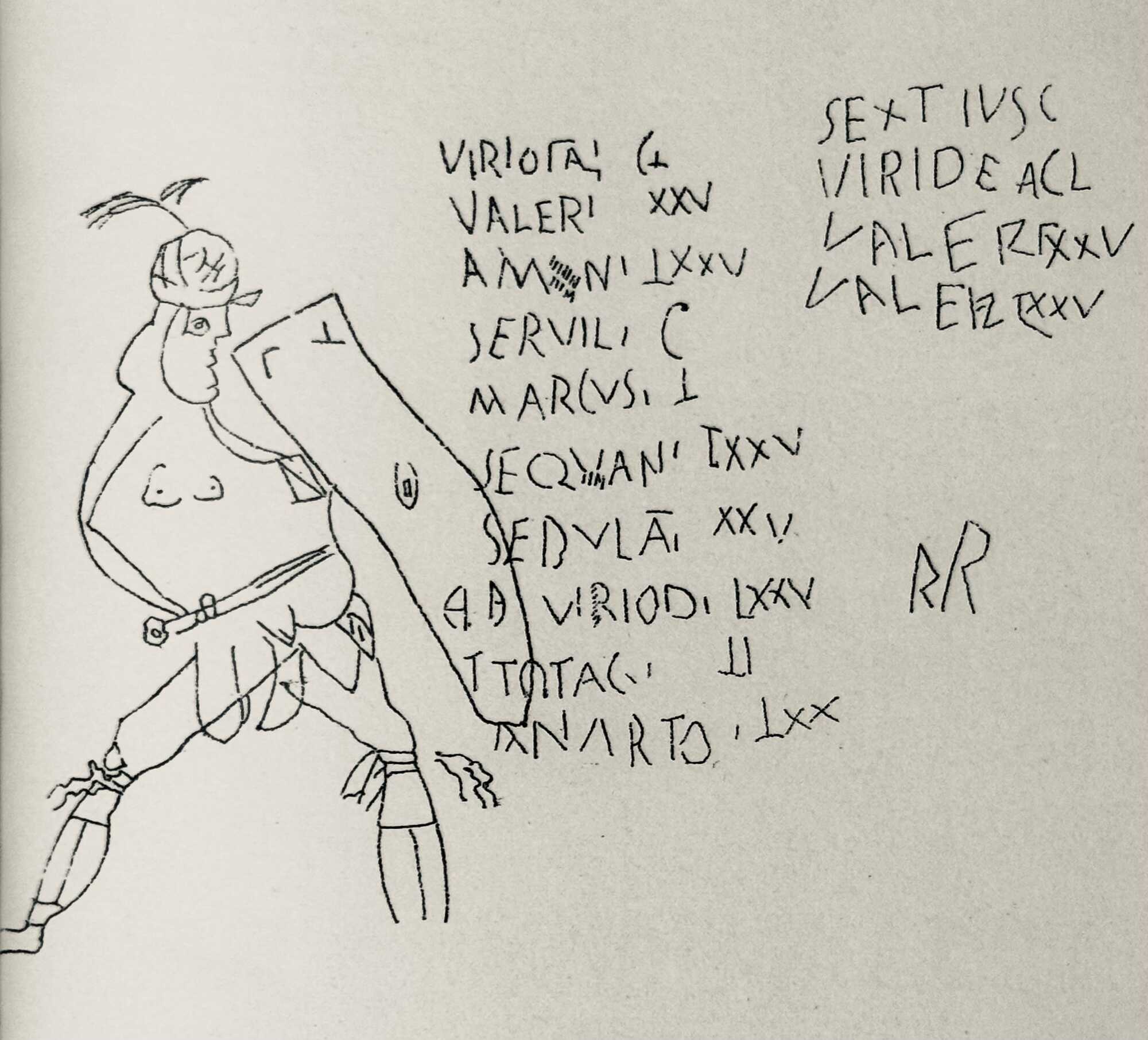 A small sketch or graffiti related to gladiatorial combat