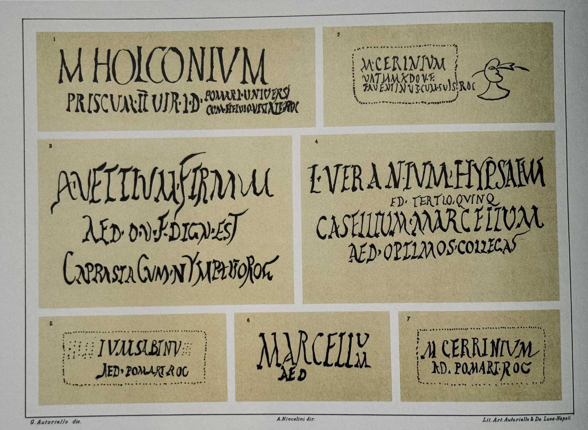 Electoral inscriptions, or programmata, proposing candidates for civic offices (as aedil and duumvir)