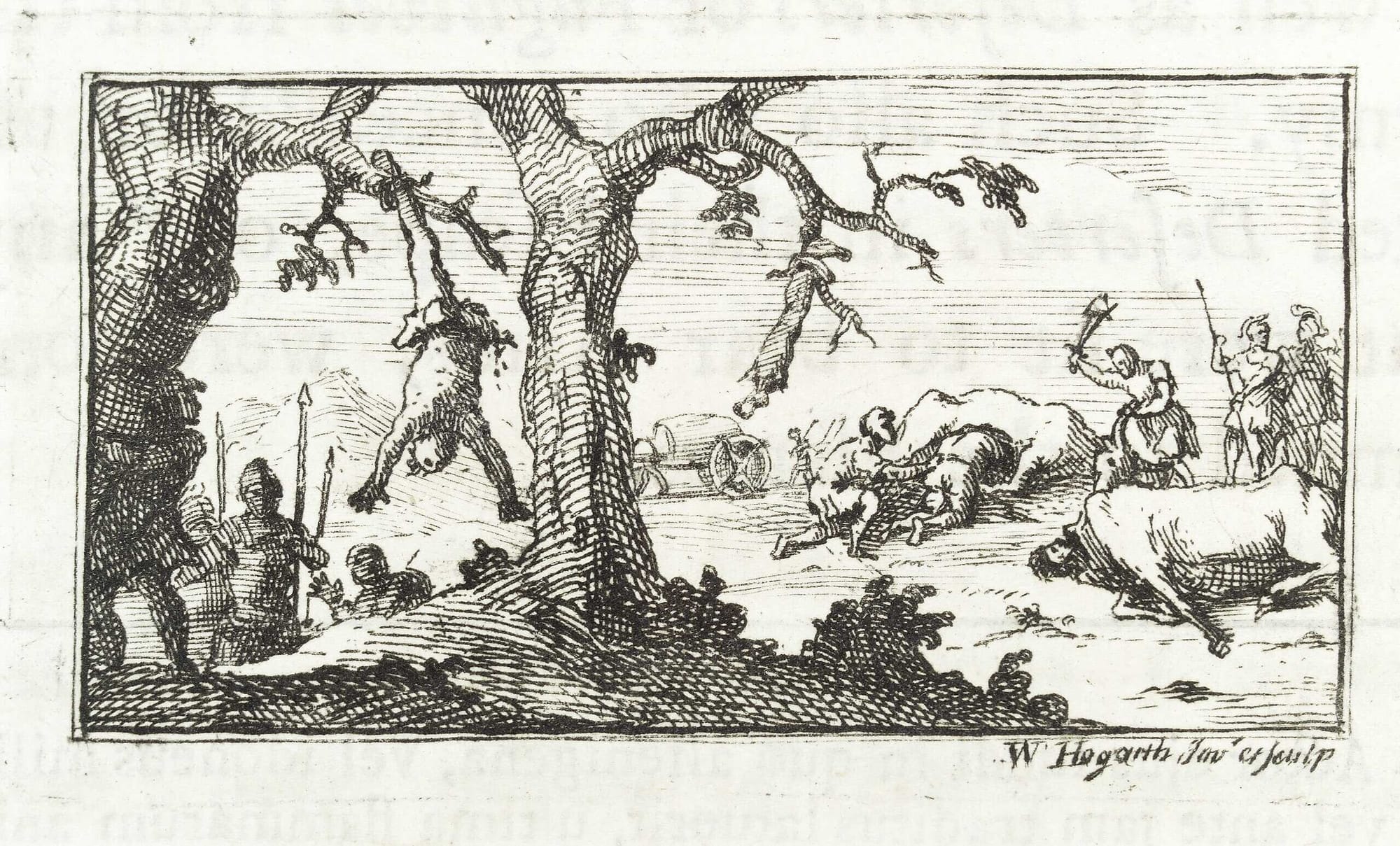 Example of a Roman military punishment for Adultery, where the feet of the soldier were tied to two branches of trees bent down, which being suddenly let free, tore the offender apart