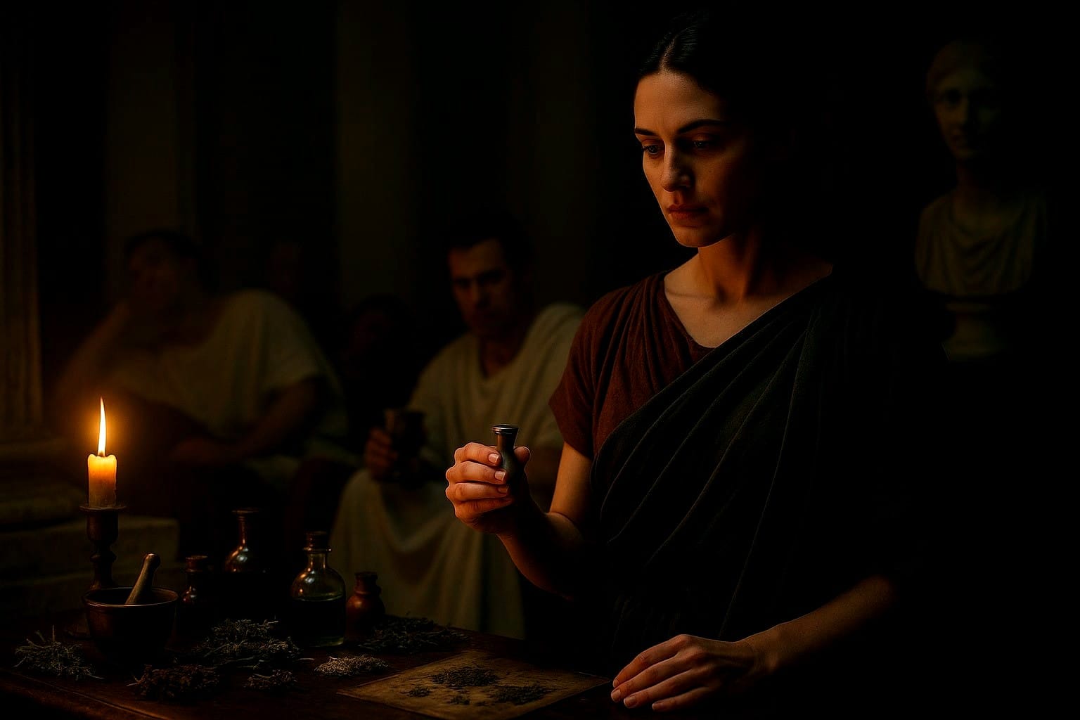 A possible representation of Canidia preparing to poison her dinner guests. For Horace,Canidia was a woman who engaged in magical rites of questionable morality, a kind of&nbsp;saga&nbsp;or&nbsp;maga&nbsp;who symbolized the dark side of religion and power that was the very antithesis of the ethical ideals&nbsp;Augustus was promoting.