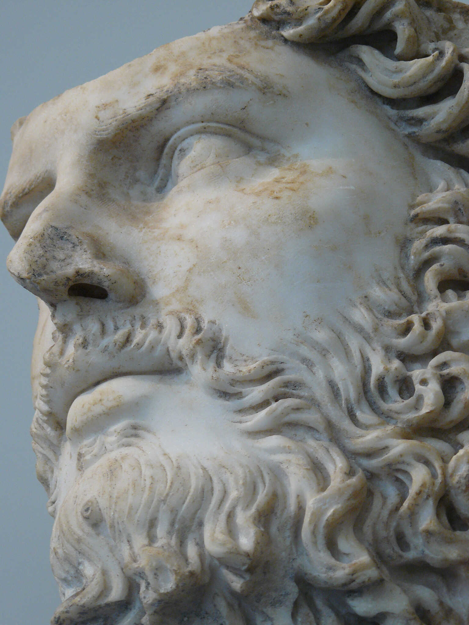 A closeup of a bust of Lucius Verus