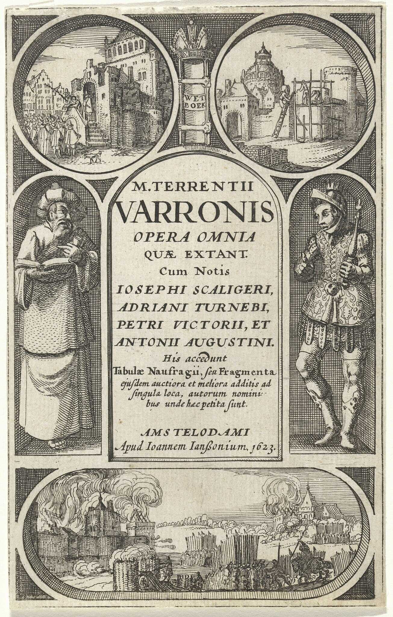 Cover from 1623 of all the known works of Marcus Terentius Varro, by Claes Jansz Visscher