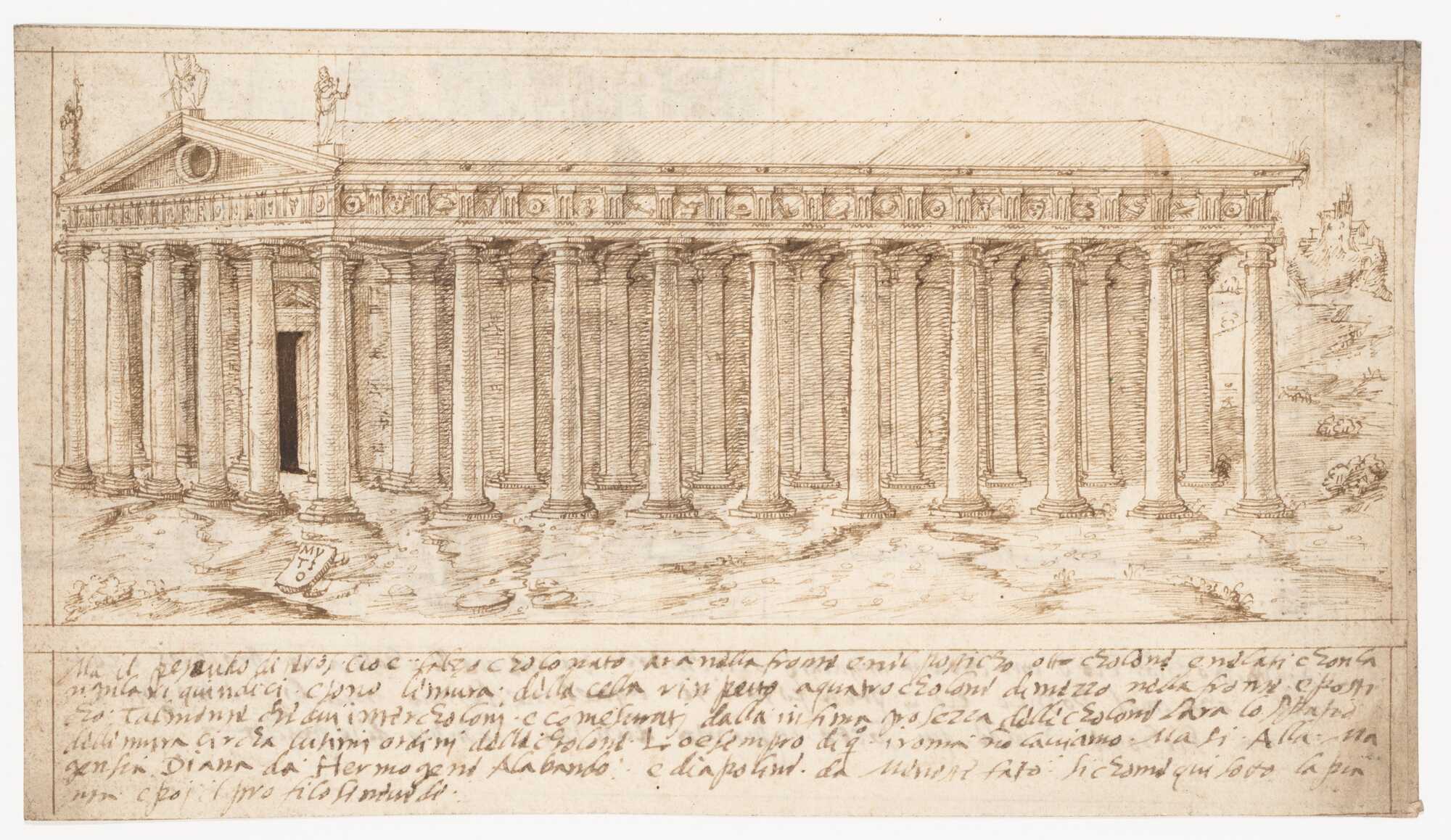 Illustration of the pseudodipteral temple type, connected to Renaissance studies of Vitruvius and the Sangallo family, whose members were deeply engaged in interpreting and illustrating his Ten Books on Architecture