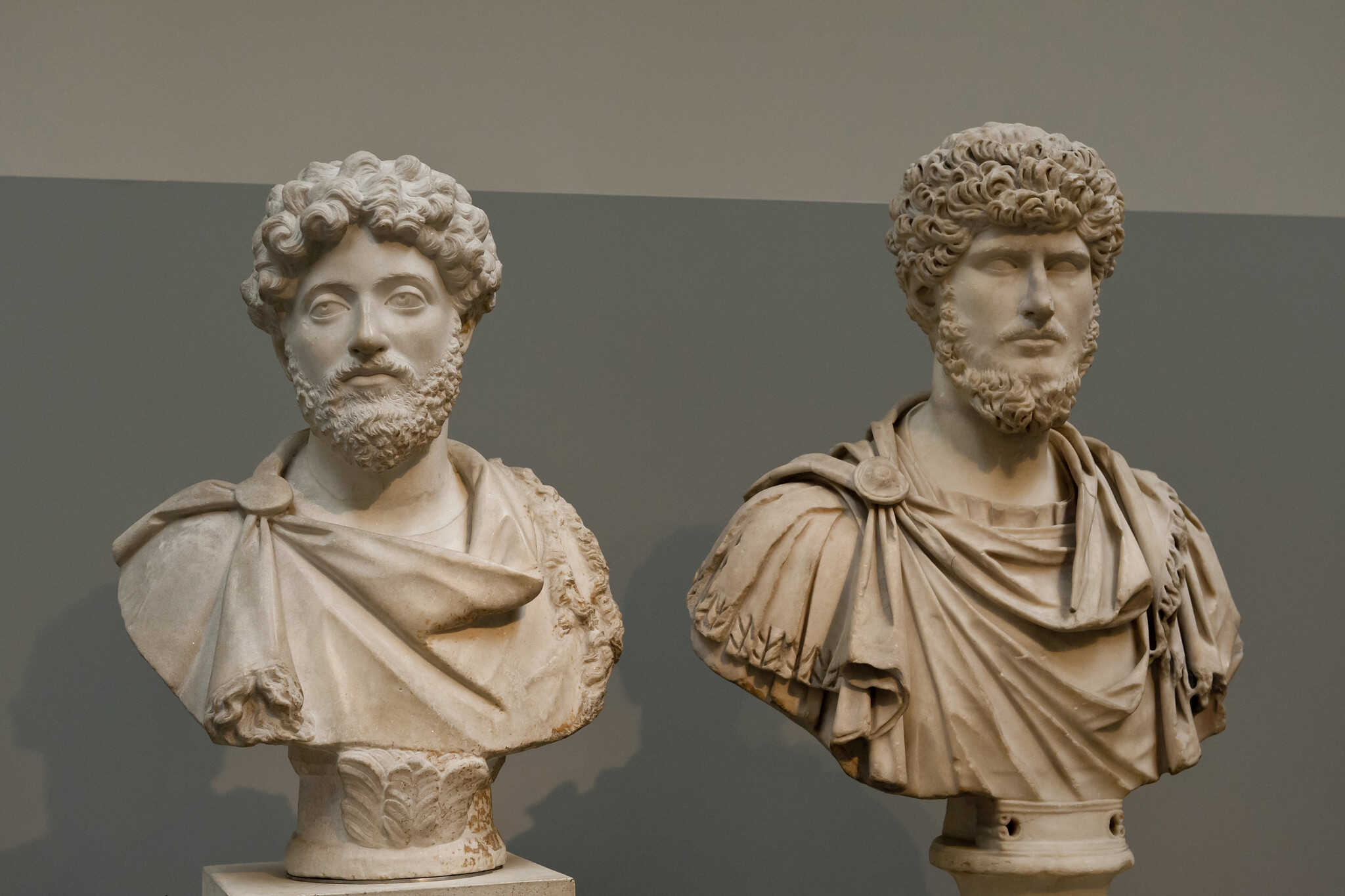 Marble bust portraits of Marcus Aurelius & Lucius Verus, the Co-emperors of Rome
