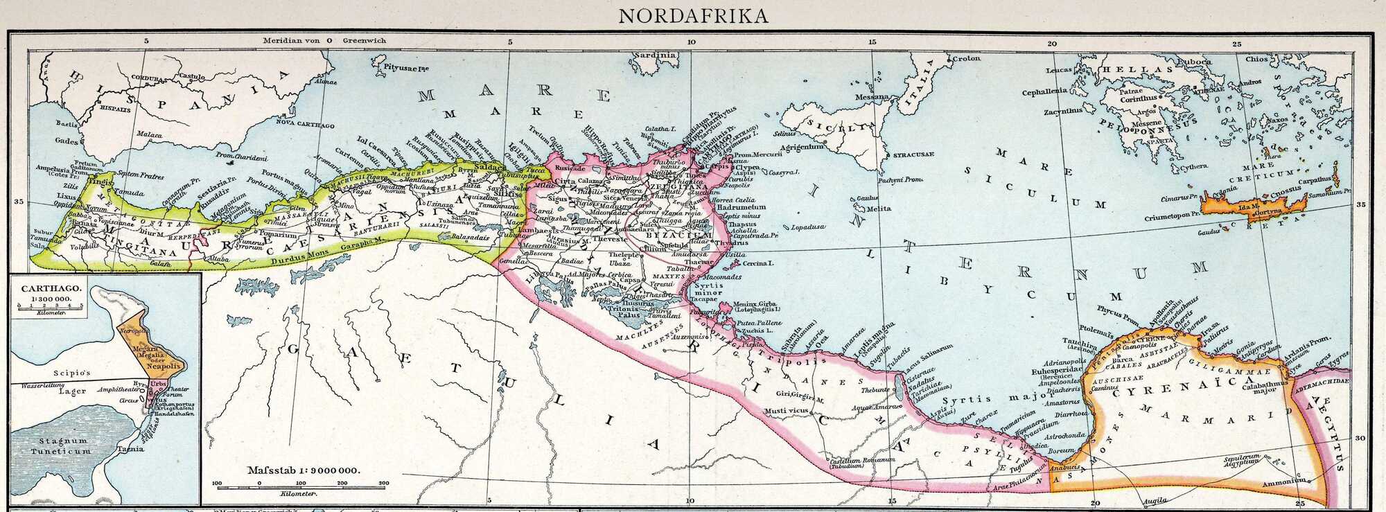 Roman provinces of North Africa, Numidia in the middle (pink)
