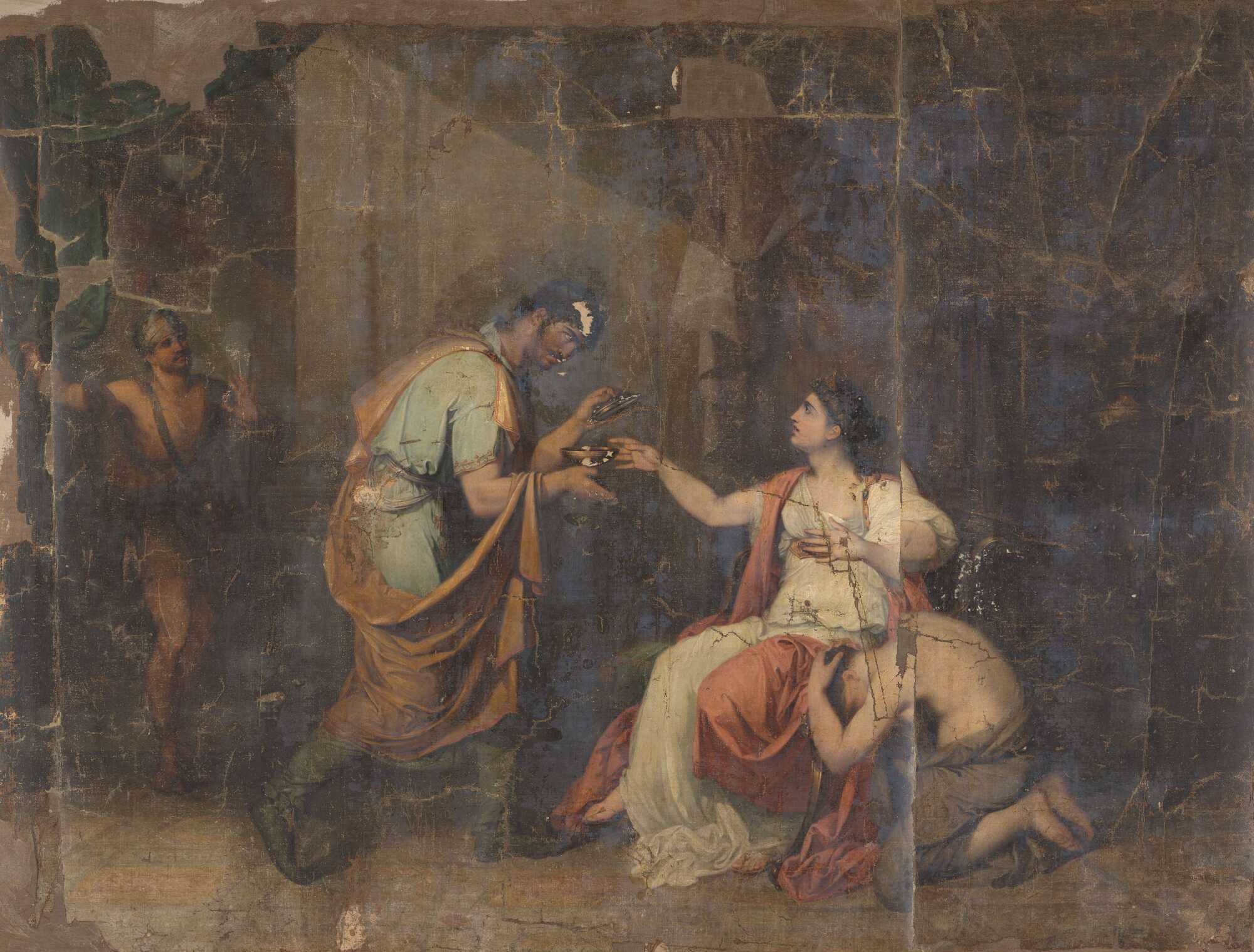 The Death of Sophonisbe, Queen of Numidia, by poison, wall painting by Benjamin Wolff