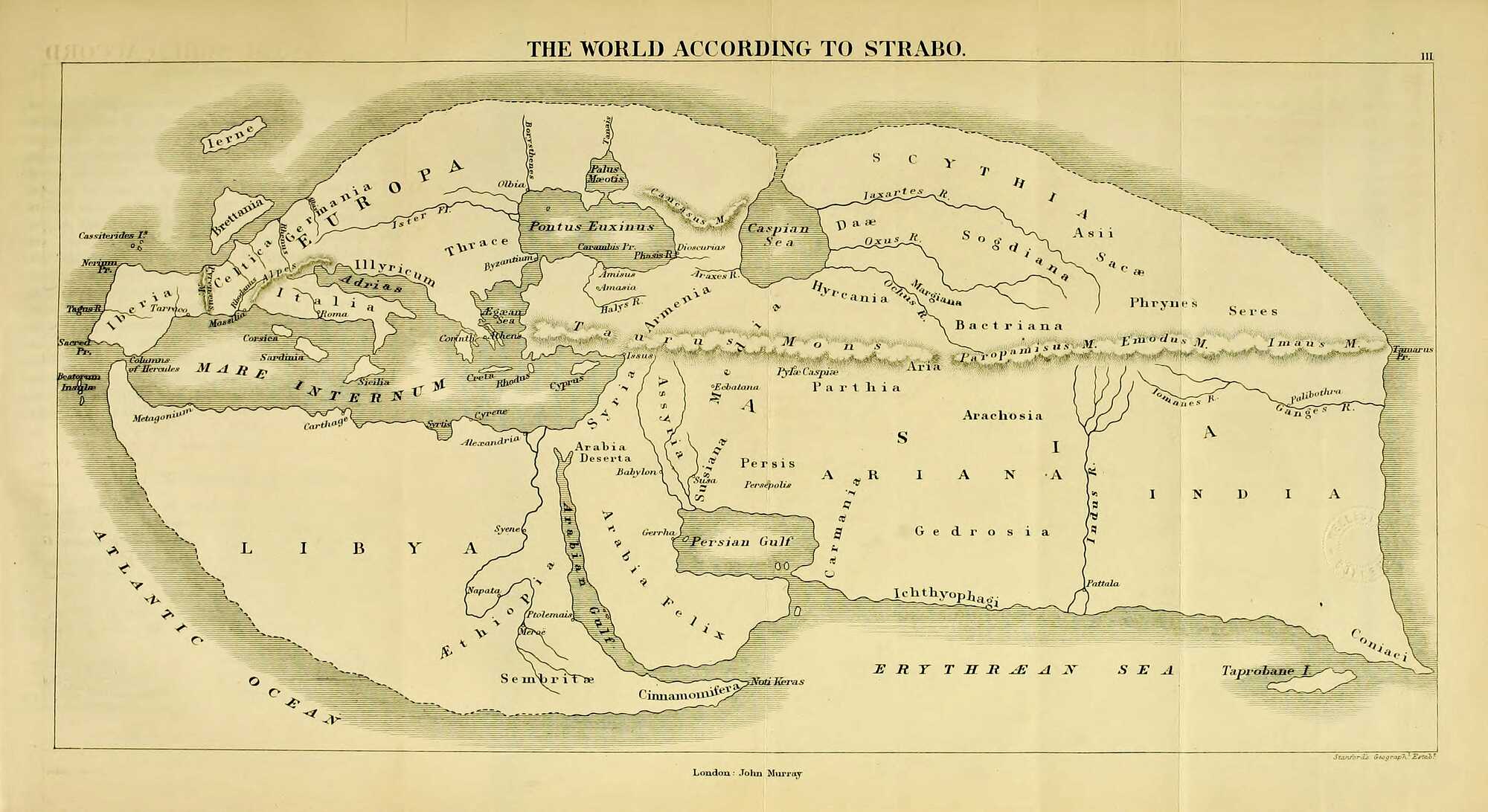 19th century reconstruction of World map according to Strabo