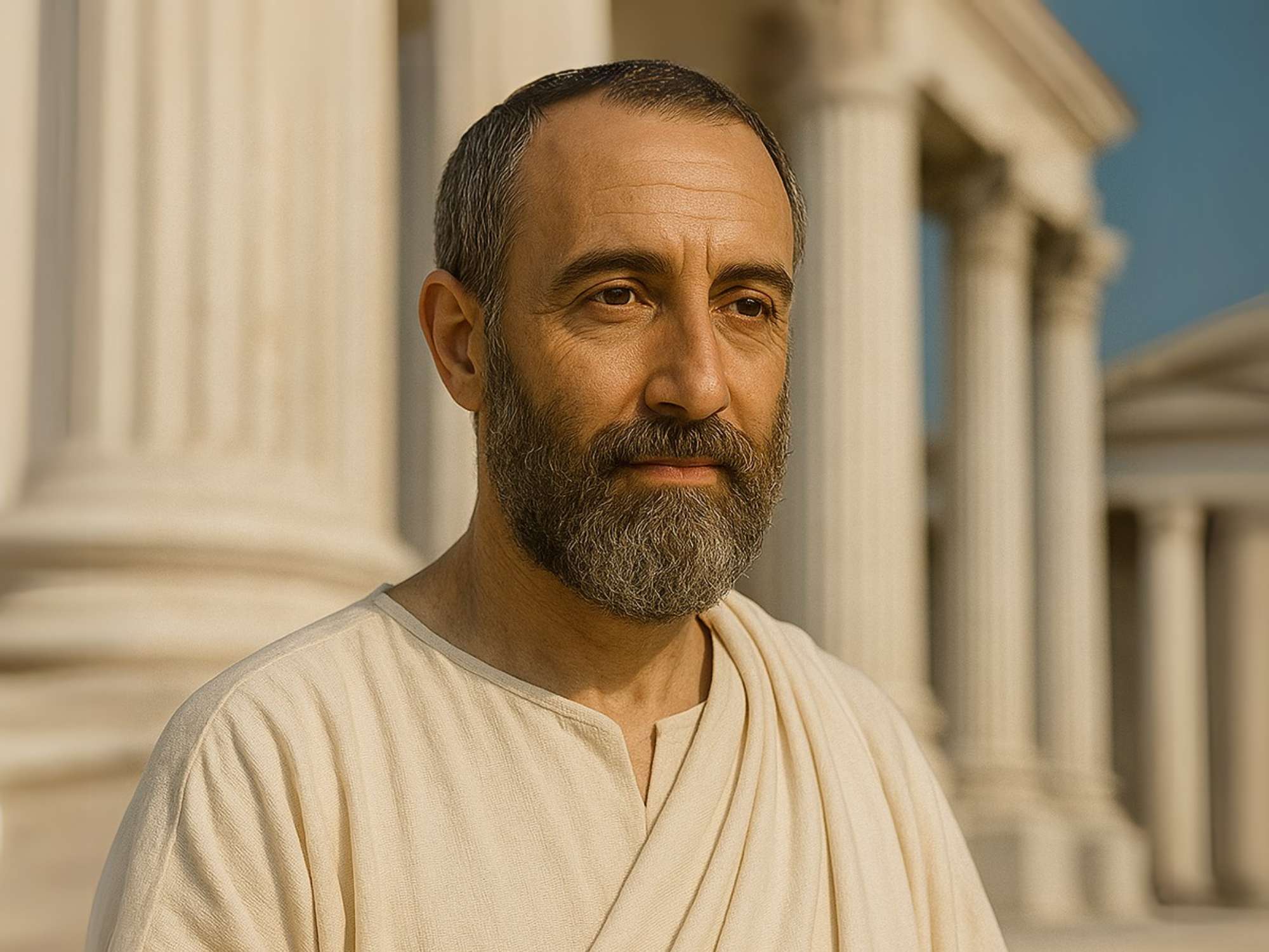 A possible representation of Galen, the famous Roman physician, based on historical sources