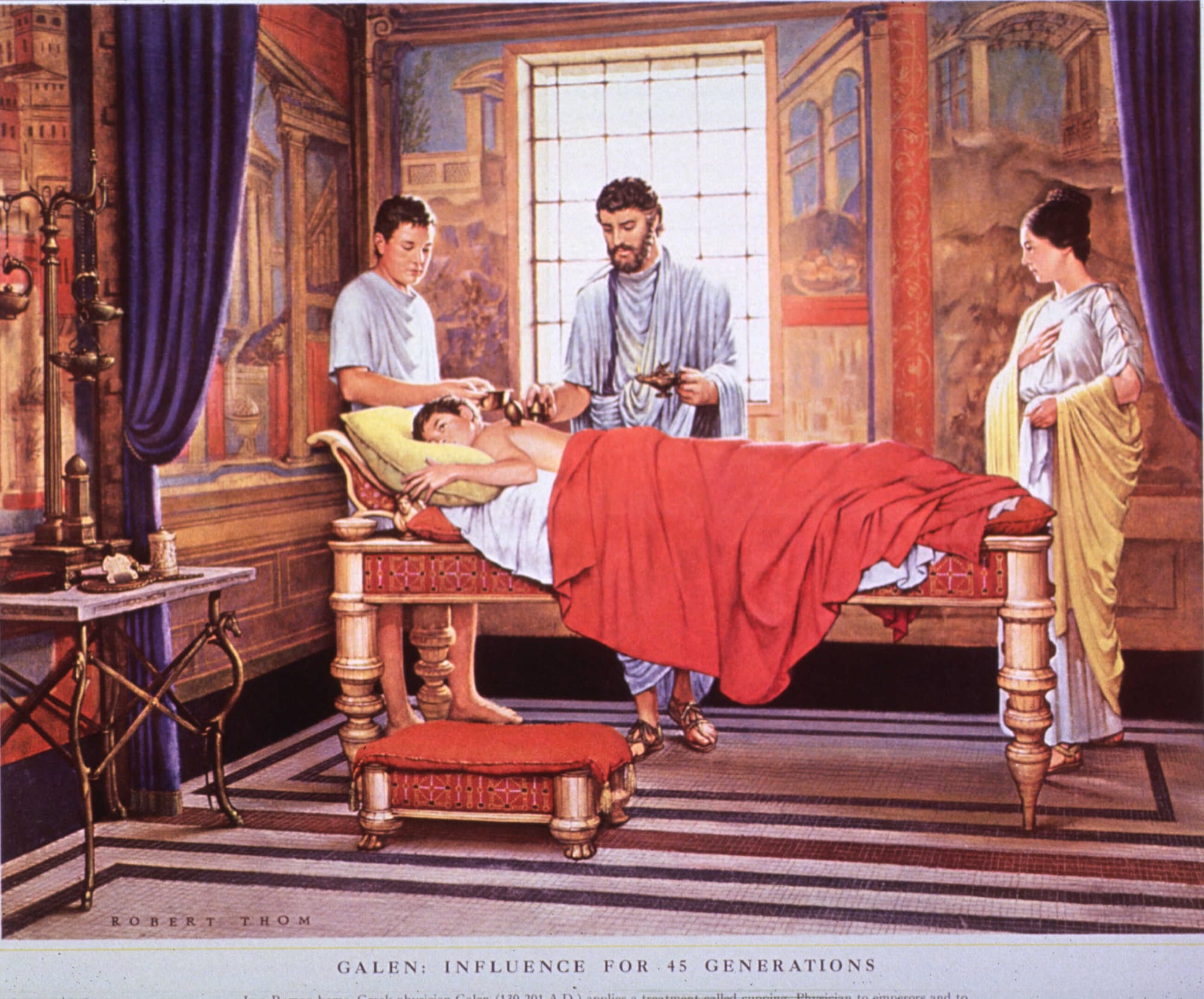 An illustration from the History of medicine in pictures, Galen cupping a patient