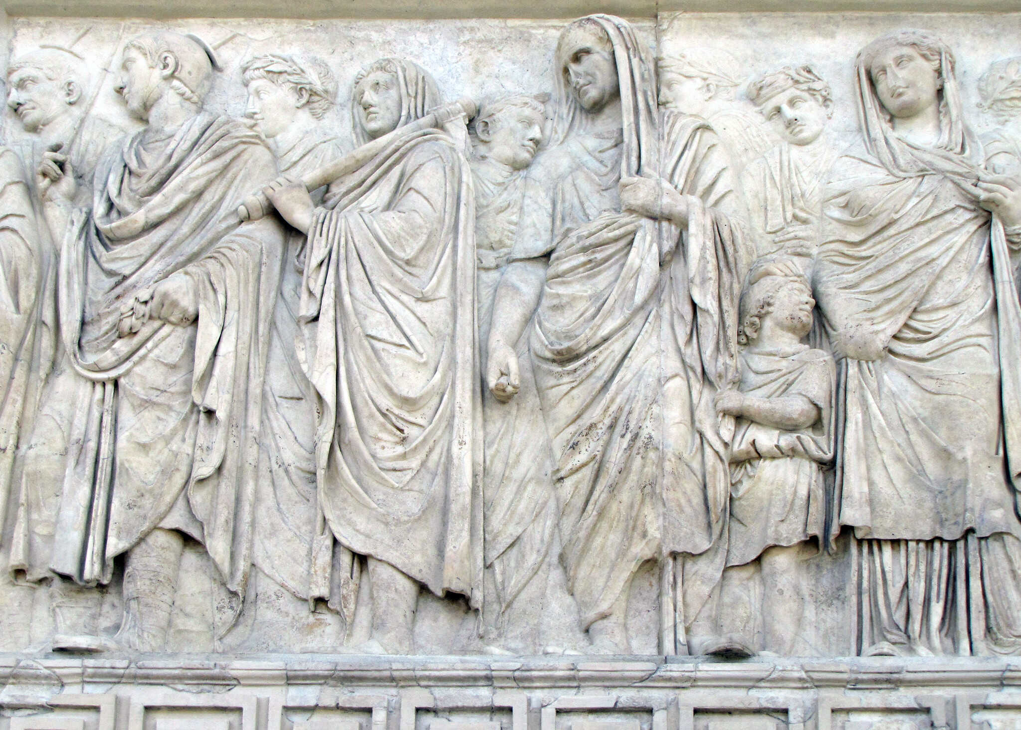 Ara Pacis Augustae (Altar of Augustan Peace), Agrippa (hooded) and Livia with young Gaius Caesar
