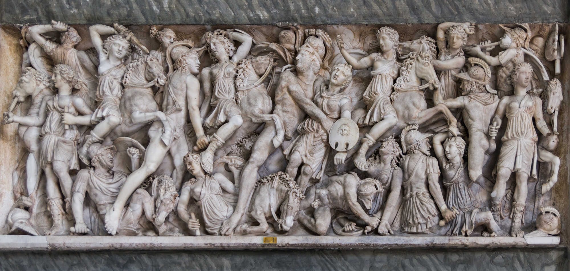 Battle of Greeks and Amazons, from a marble Roman sarcophagus