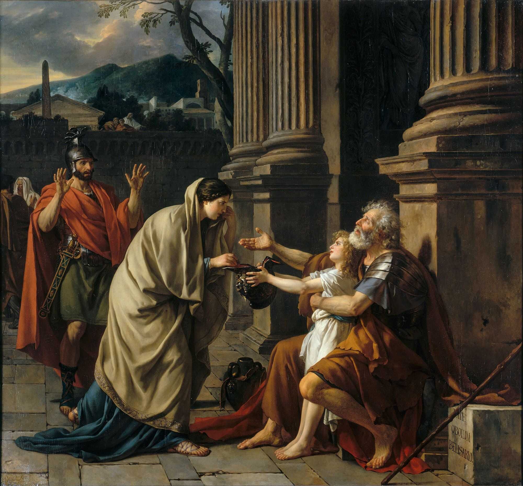 Jacques-Louis David’s painting of Roman General Belisarius Begging for Alms, after he was allegedly blinded as a punishment by Emperor Justinian I