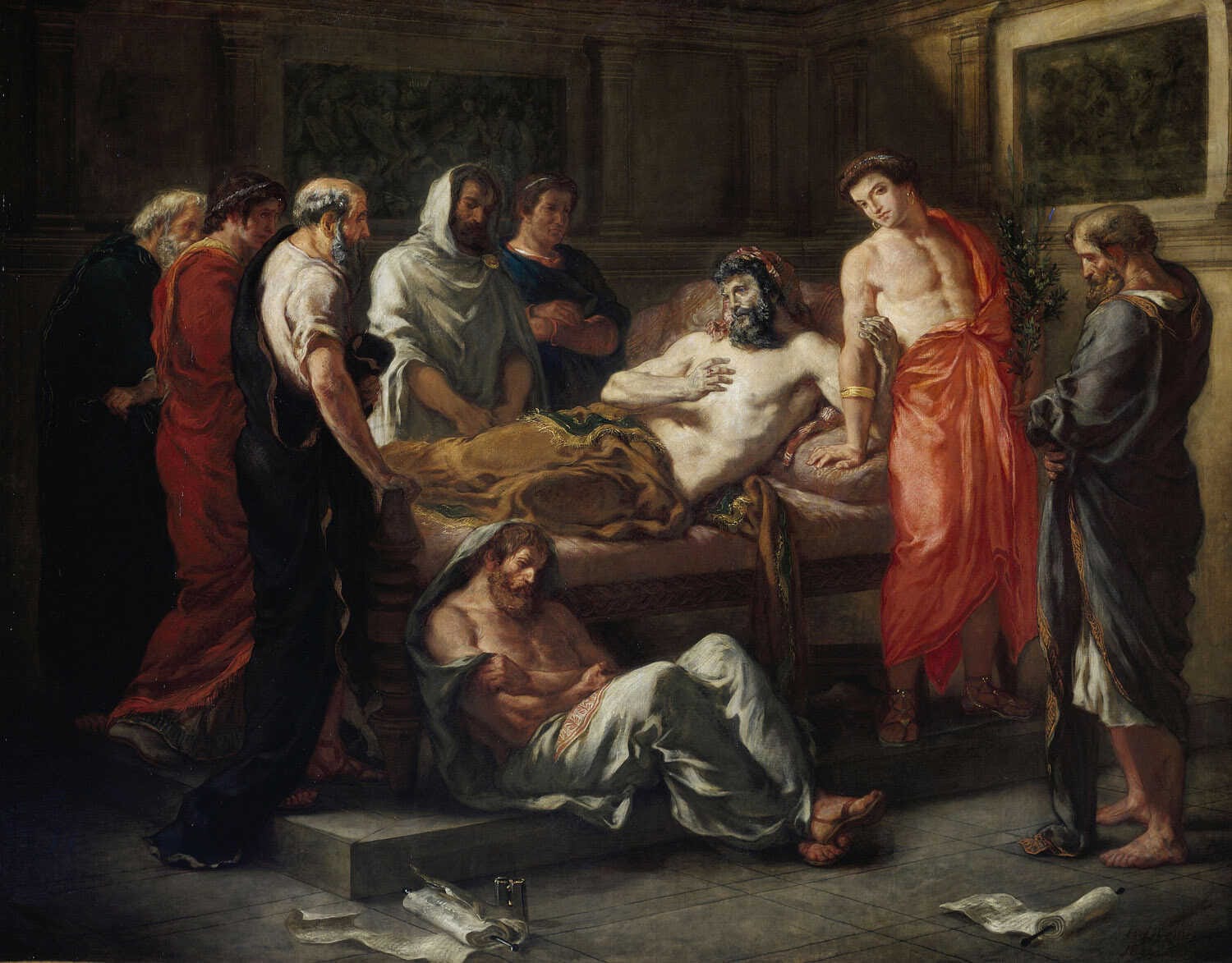 Last Words of the Emperor Marcus Aurelius (who died from the Antonine Plague), a painting by Eugène Delacroix