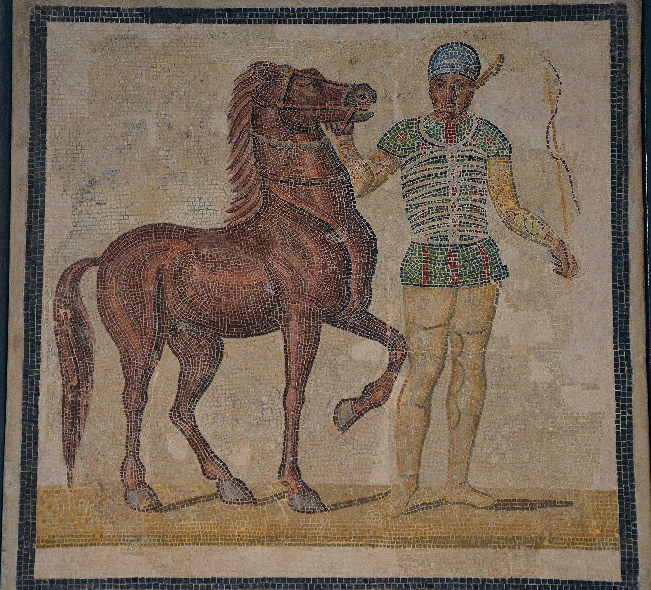 Mosaic depicting a charioteer and horse from the Prasina faction (Green)