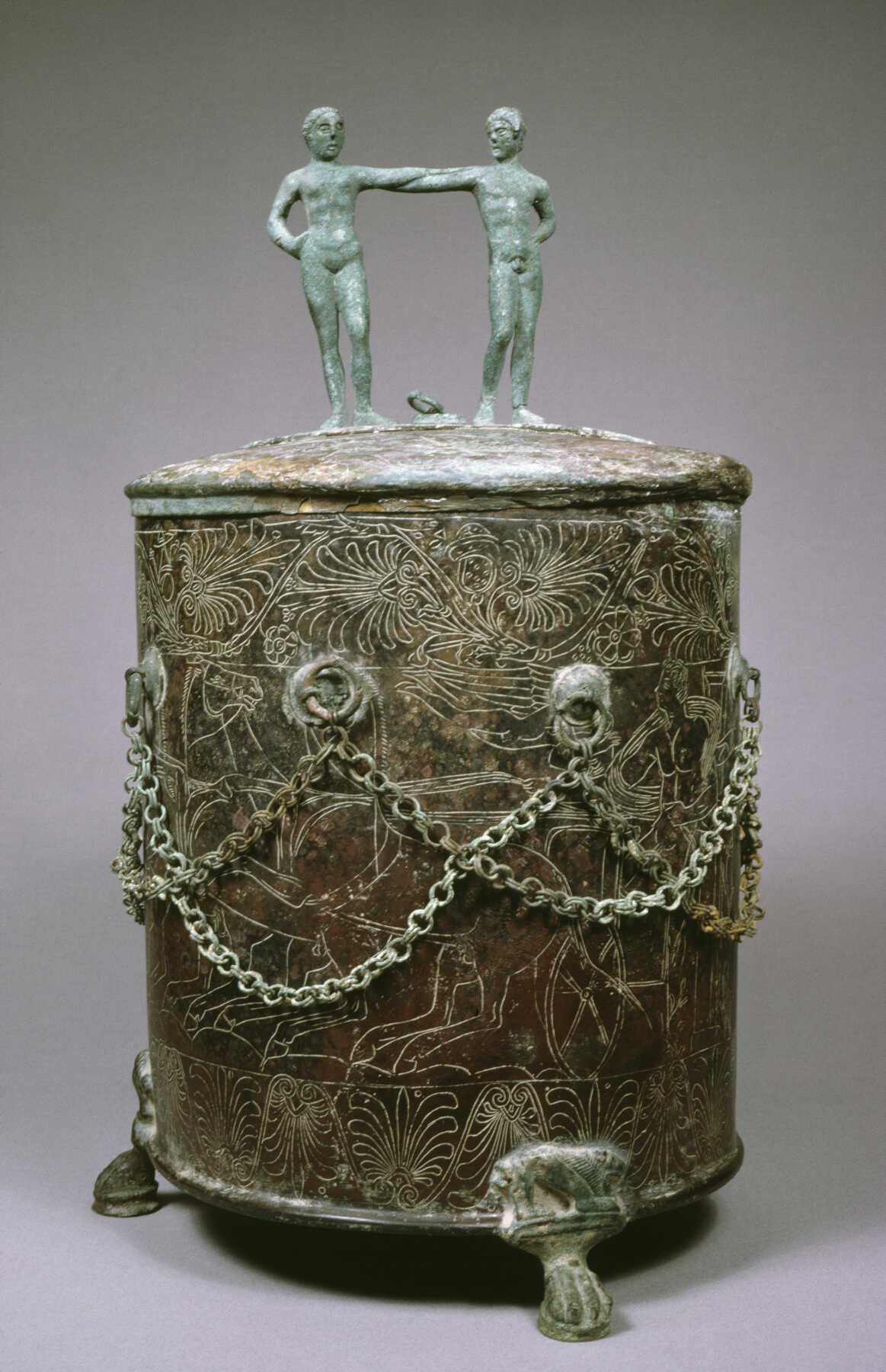 Praenestine - Cista Depicting Helen of Troy and Paris (Cistae were containers used to safeguard precious objects, including mirrors, perfume flasks, and cosmetics)