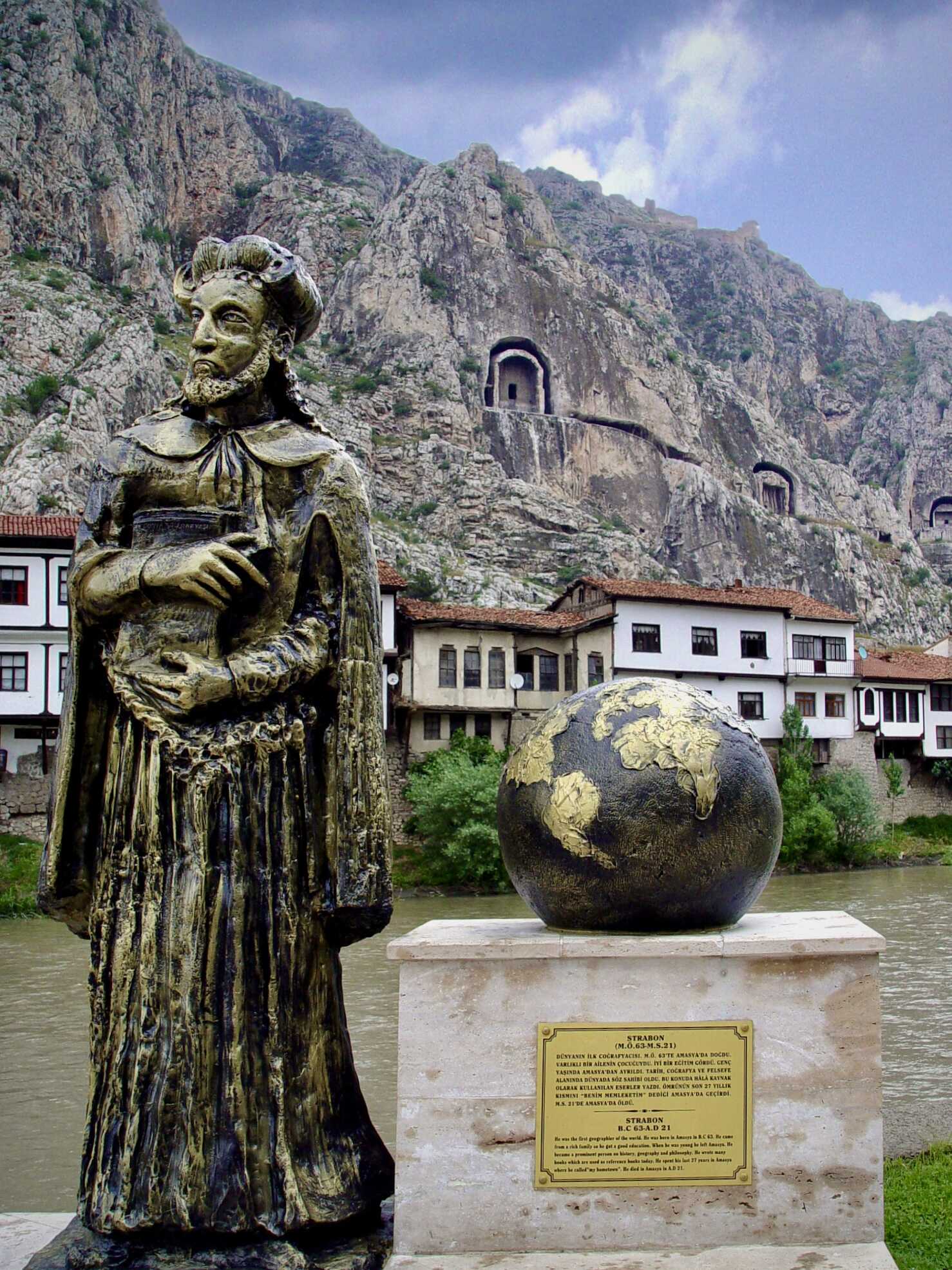 Statue of Strabo in his hometown, the Ancient Greek city of Amasia (modern Turkey), Amaseia was the legendary Queen of the Amazons
